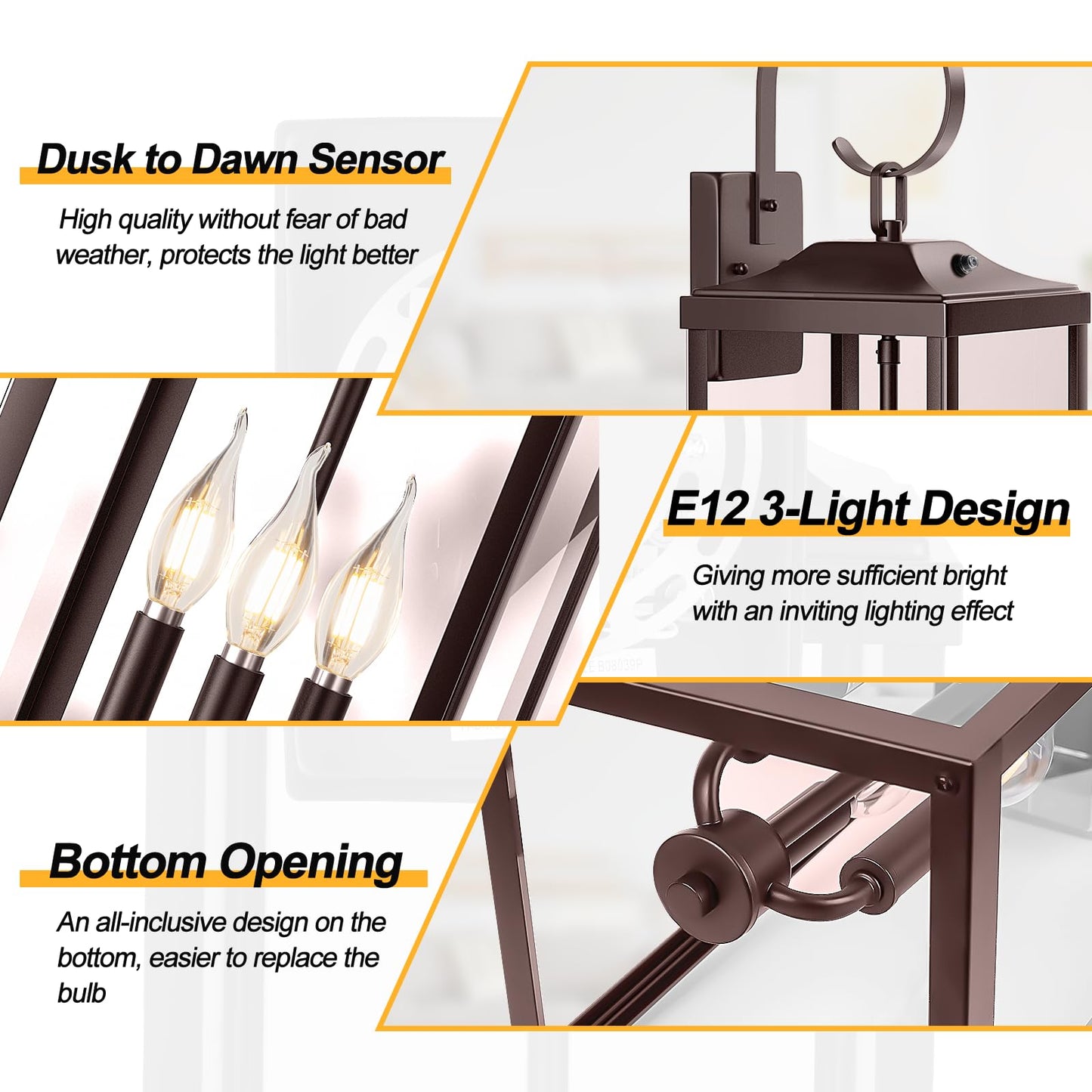 Yolsunes 3-Light Outdoor Wall Sconce, Waterproof Metal Lantern, 24in Extra Large, Oil Rubbed Bronze, 2-Packs