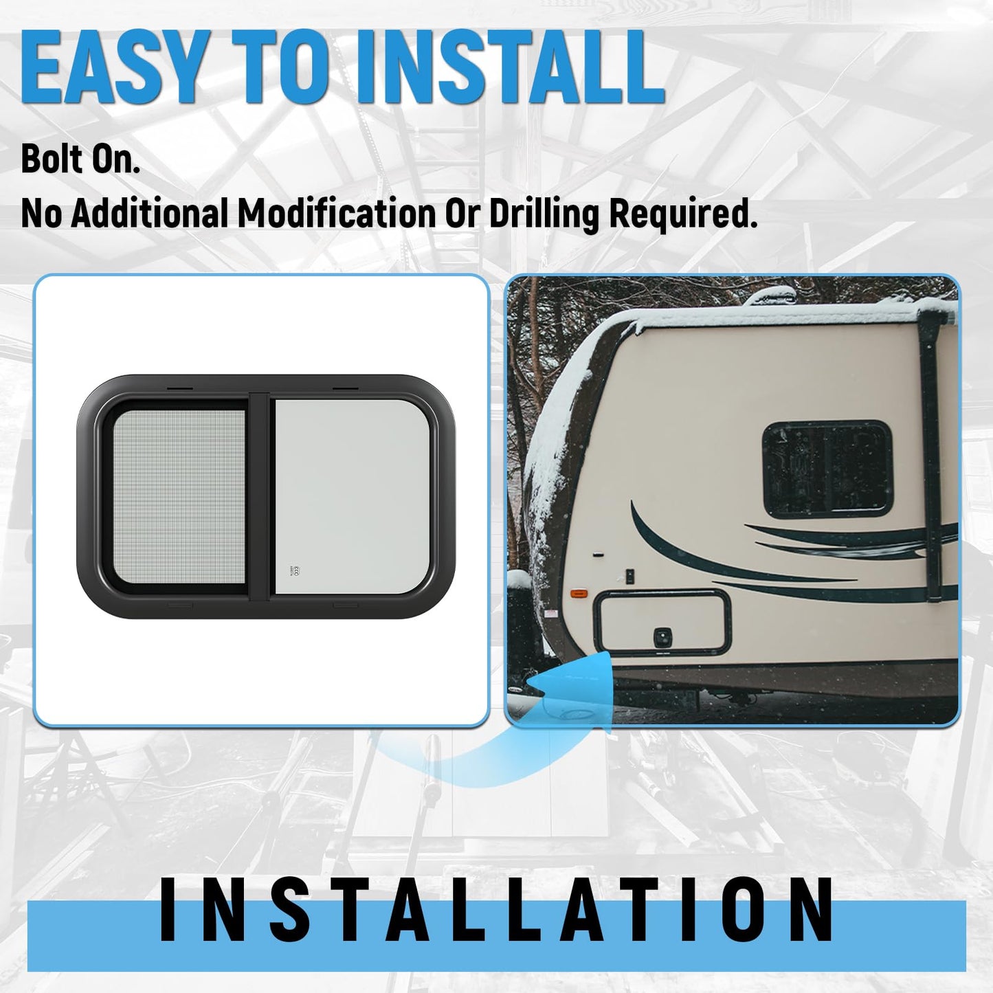 HECASA RV Window with Screen, 24inx15in, Tempered Glass, Black, Model MO-1725, Compatible with RV Camper Cargo Trailer Teardrop