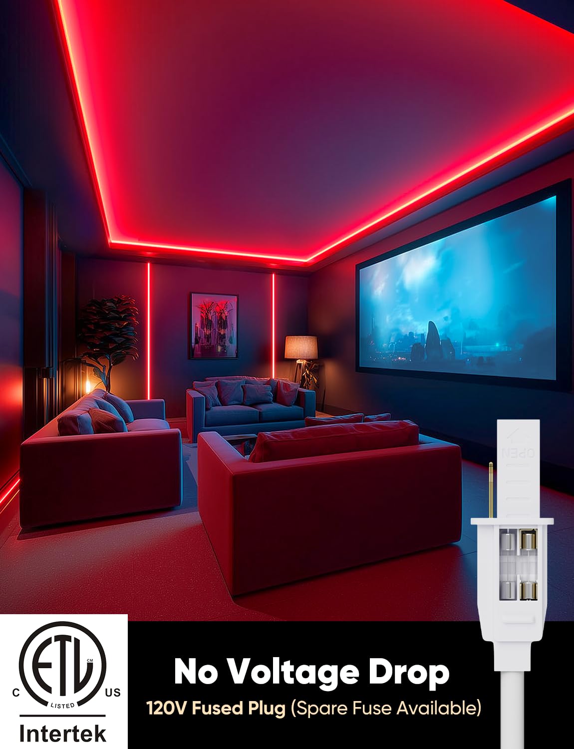 HeliosRibbon 65FT Red LED Neon Rope Lights, Waterproof, Flexible, Connectable, Model HR-MNEON-RED-20M