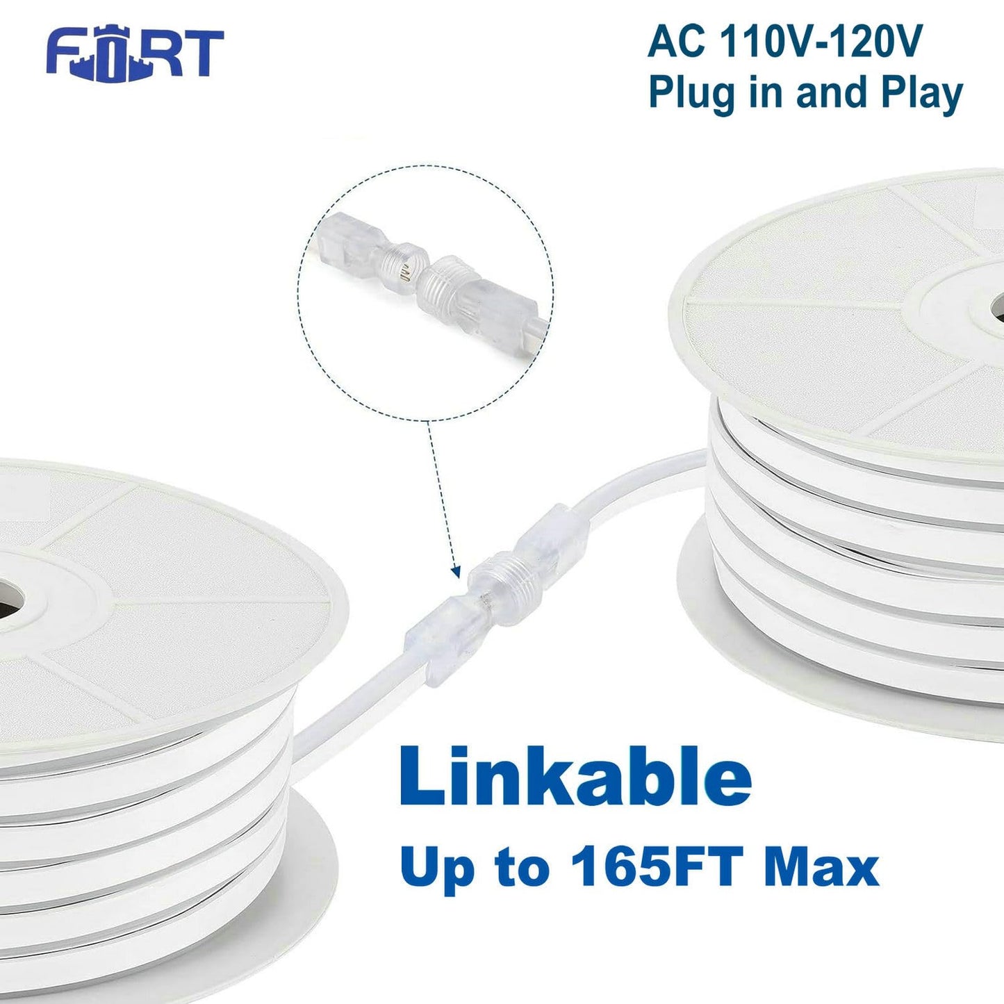 FORT Neon LED Rope Lights, 32.8FT, RGB Color Changing, 144 LEDs/m, Waterproof, Model CA-NEON, Flexible Indoor & Outdoor Lighting