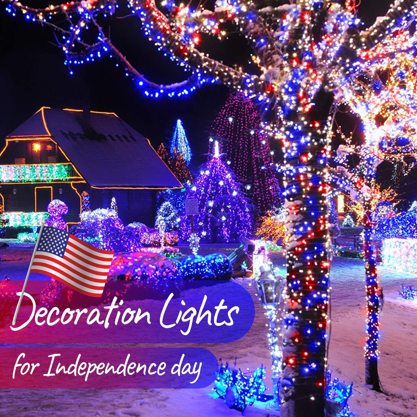 Minetom Patriotic Mini String Lights - 200 Count, 50 Feet, Red White Blue, Waterproof, Indoor Outdoor Holiday Decoration