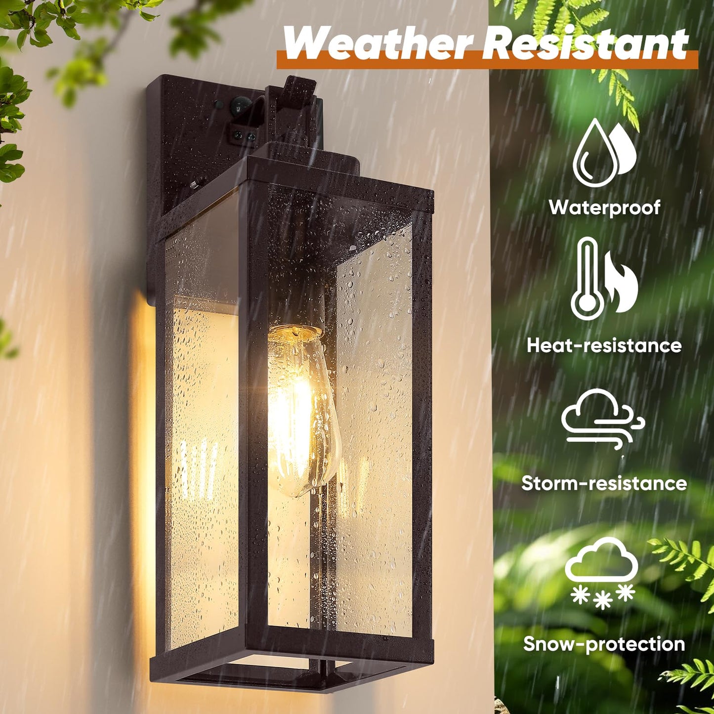 BesLowe Outdoor Wall Lights, Motion Sensor, 16in, Metal, Brown, Dusk to Dawn, 2-Pack, Model A927M