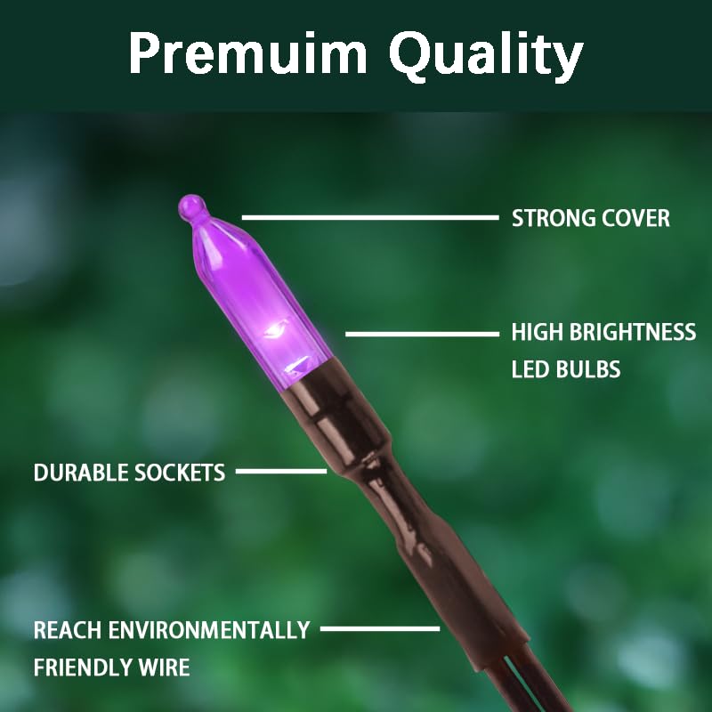 LAMPHOME Purple Halloween Lights, 50 LED Mini String, 18Ft, Battery Operated, Waterproof, 2PK, 8 Modes, Timer