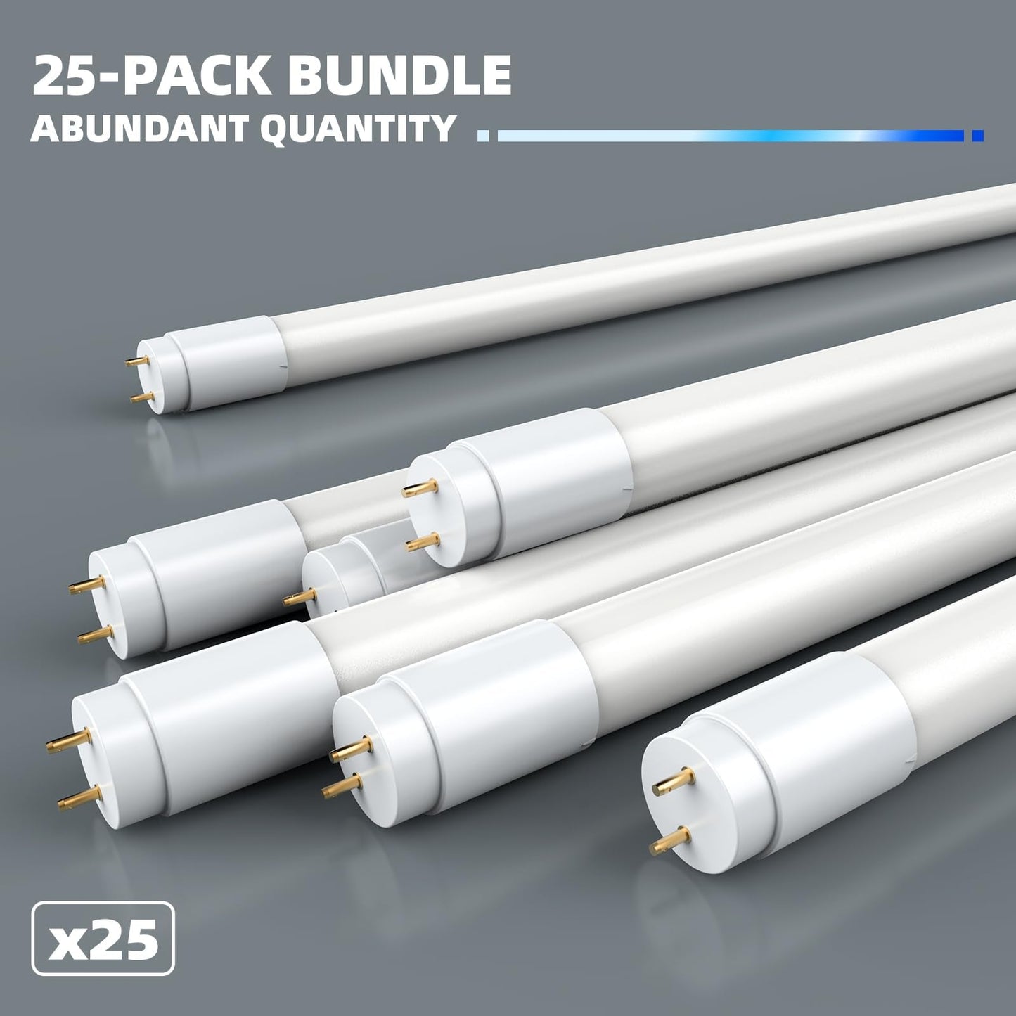 Barrina T8 LED Bulbs 4FT, 18W, 2300LM, 5000K, Plug & Play/Ballast Bypass, 25 Packs