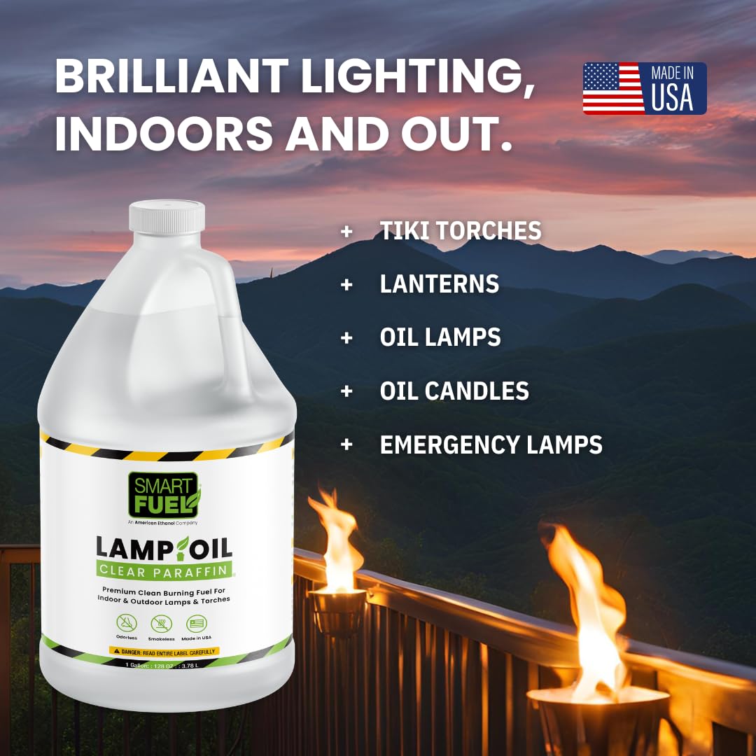 SMART FUEL ETHANOL Paraffin Oil Lamp Fuel - Clear, Smokeless, Odorless, 2 x 128 oz (1 Gallon) Pack
