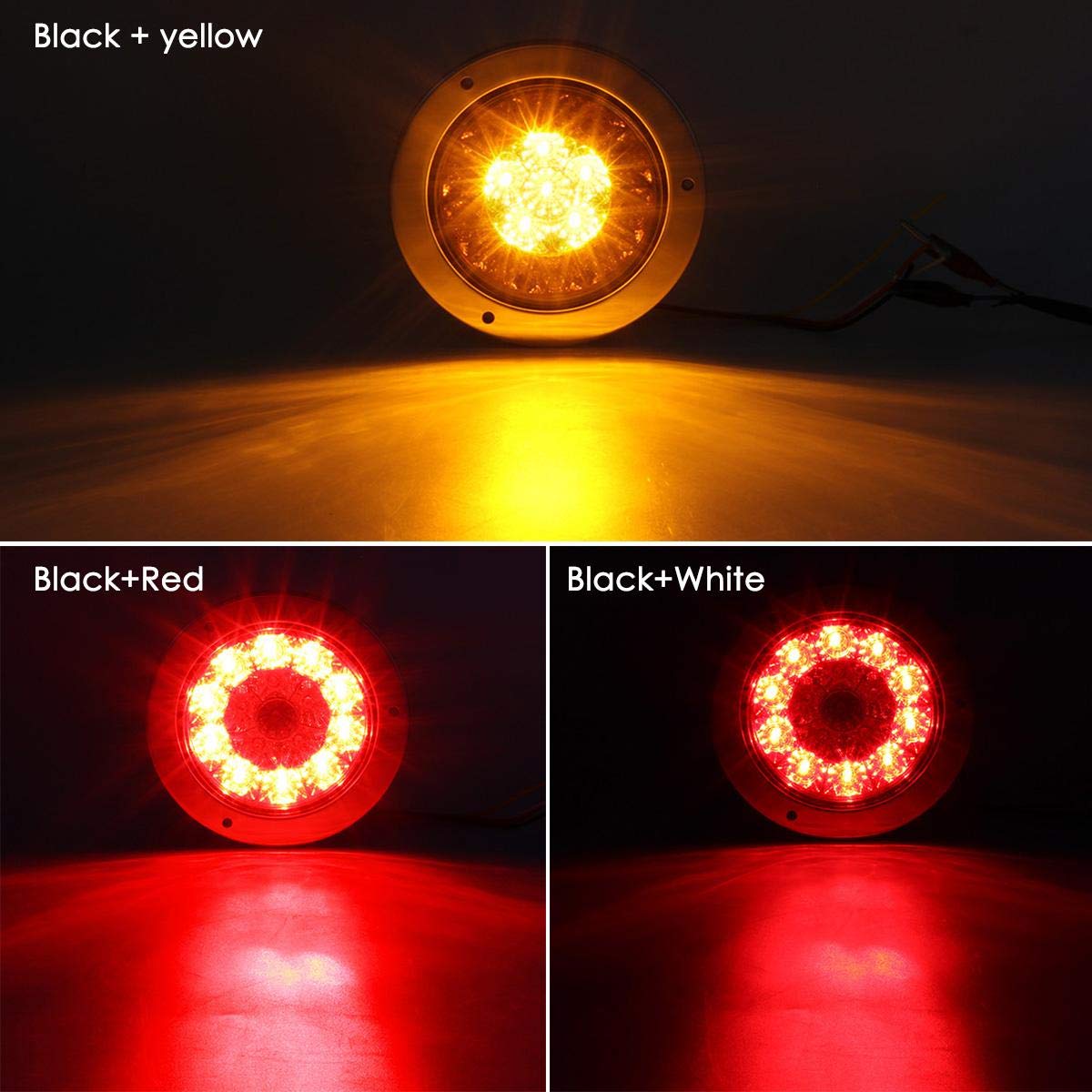 Partsam 4in Round Truck Trailer LED Tail Lights - Red/Amber, Sealed Dual Color, Model 4350421365, 2-Pack