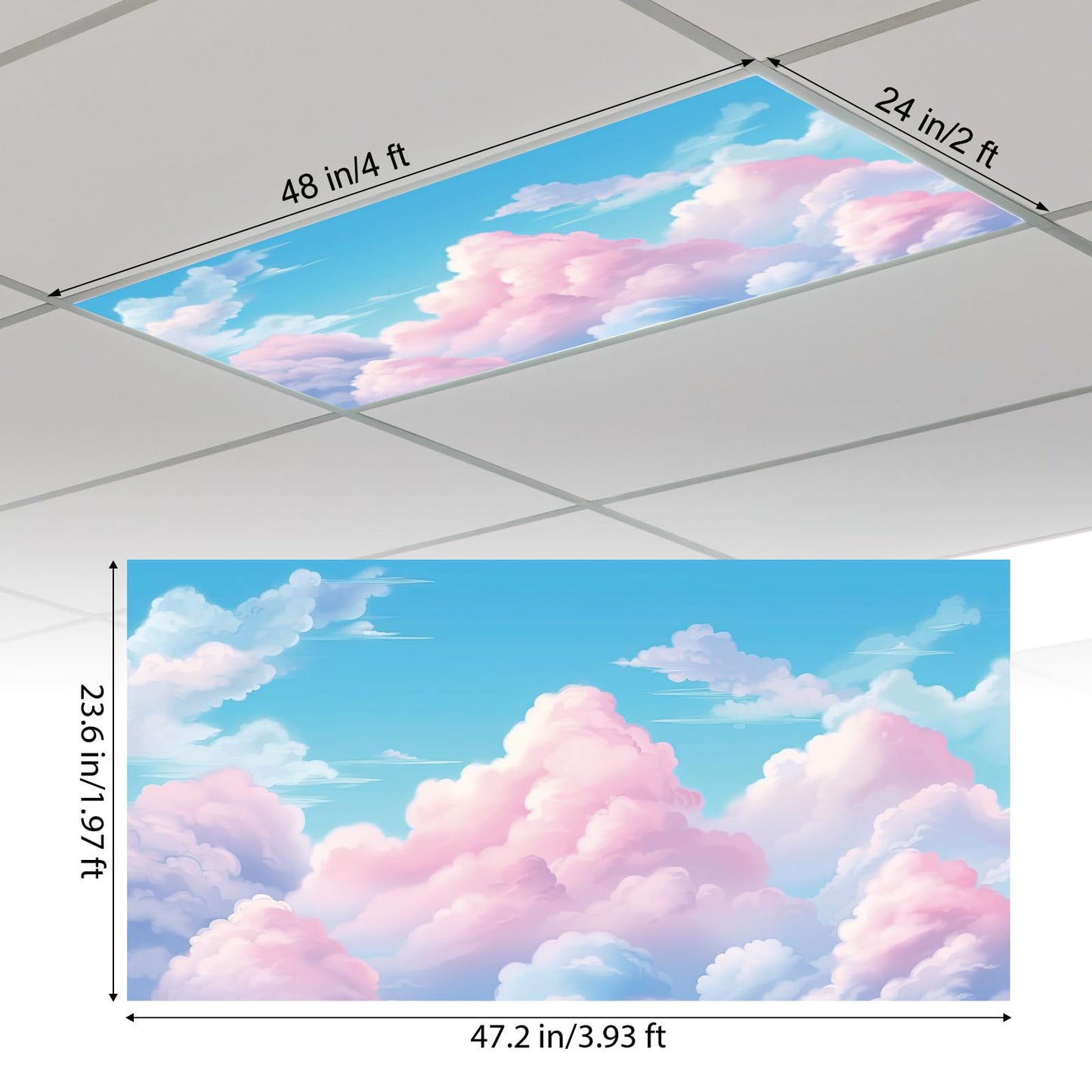Outus Fluorescent Light Cover, Magnetic Ceiling Panel Decoration, 2 x 4 ft, Polyester, Pink Cloud, Reduces Glare for Classroom and Office