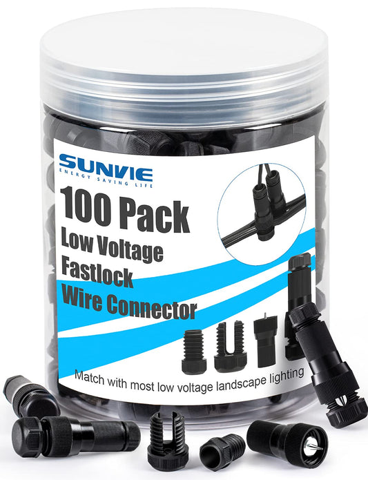 SUNVIE Landscape Lighting Wire Connectors, 12-16 Gauge, Fastlock, Black, Model LVCO-01-100, 100 Pack