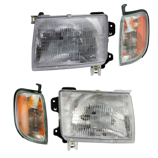 TRQ Headlight Corner Light Assembly Set for 1998-2000 Nissan Frontier, 2000-2001 Xterra, Model LKA87338, White