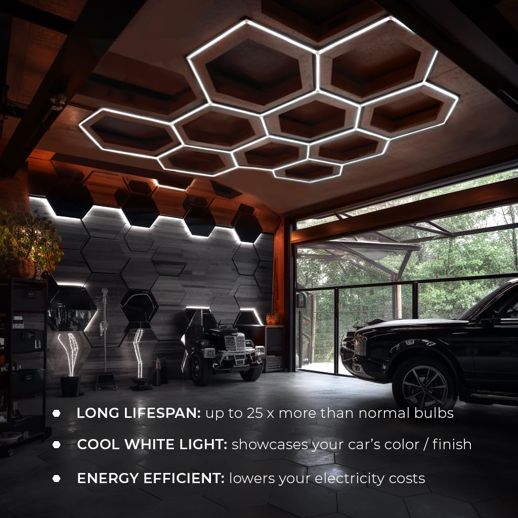VViViD HEX-LED Modular Garage Lights Kit, 57 Tubes, 44000-48000LM, 400 Watts, Aluminum, White, Model VVHEXLED57Tube