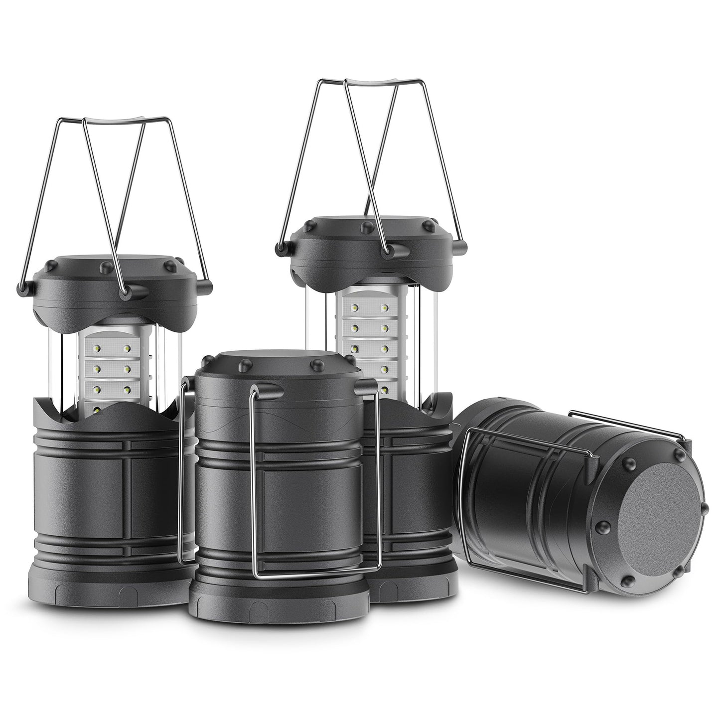 Lichamp LED Camping Lanterns 4 Pack, Battery Powered, Collapsible, Portable, Medium Size, Gray, Model A4GY