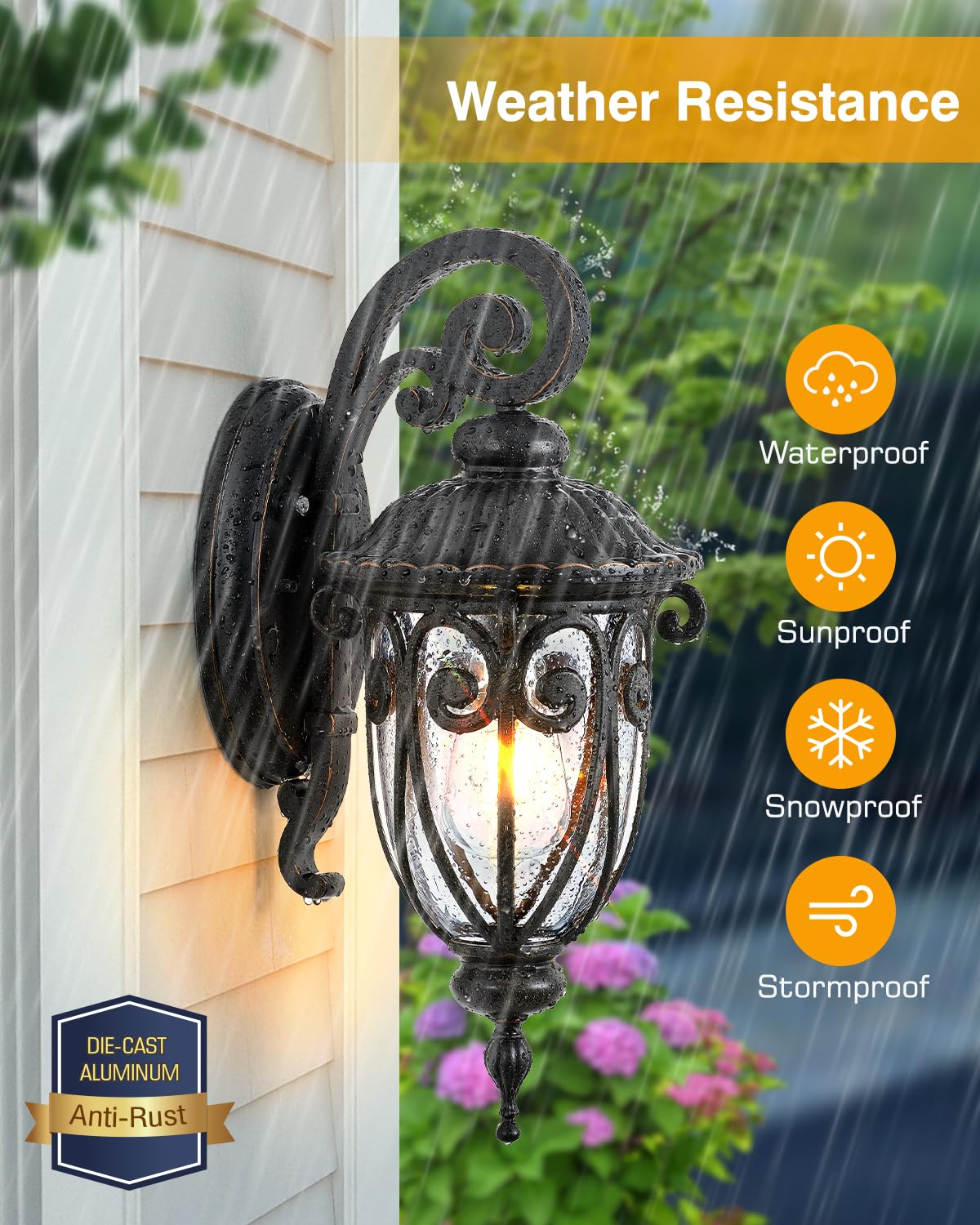 VIANIS Outdoor Porch Light - Waterproof Aluminum Wall Light, Oil-Rubbed Bronze, Vintage Style, Model V81231B2, 1PK