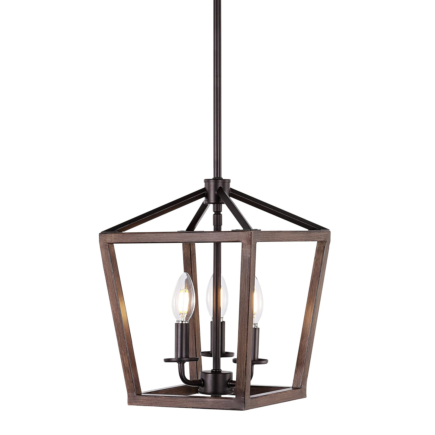 JONATHAN Y 10in 3-Light Industrial Lantern Pendant, Metal, Faux Wood-Oil Rubbed Bronze, Model JYL1321A