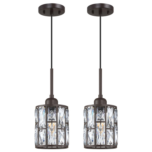 Dolaimy House 2 Pack Pendant Light Fixture, 6.3in Crystal Plate, Oil Rubbed Bronze, Modern Design for Bar, Dining Room, Living Room
