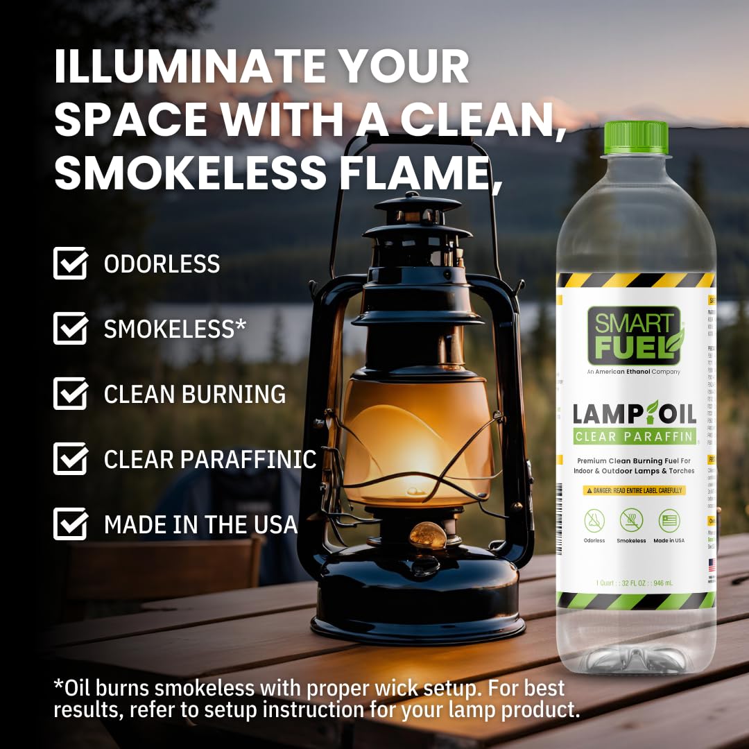 SMART FUEL ETHANOL Paraffin Oil Lamp Fuel - Clear, 32 fl oz, Smokeless, Odorless, Indoor Use, Model 030-FG-201-012
