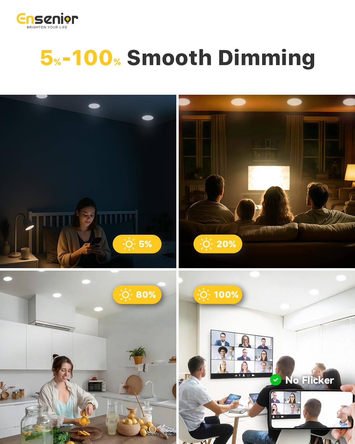 Ensenior 6 Inch LED Recessed Light, Dimmable, 5000K Daylight, 1050LM, 12W, Damp Rated, Ultra-Thin, Aluminum,