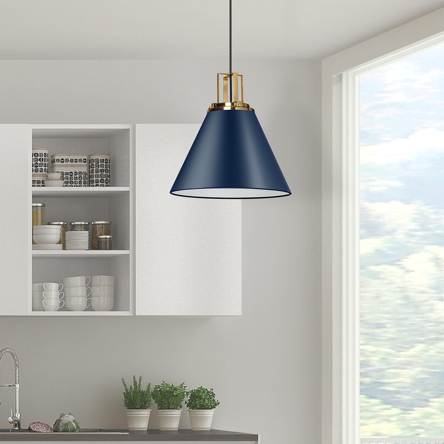 Dainolite Pendant Light SNS-141P-CB-AGB Aged Brass Cobalt Blue Finish