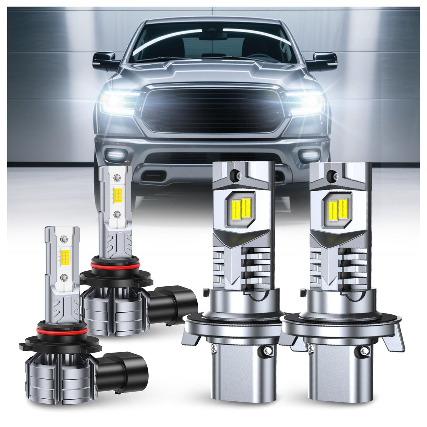 SEALIGHT H13/9008 H10 Light Bulbs Combo, 44000LM, 14000RPM Cooling Fan, Fog Lights Replacement, Pack of 4, White