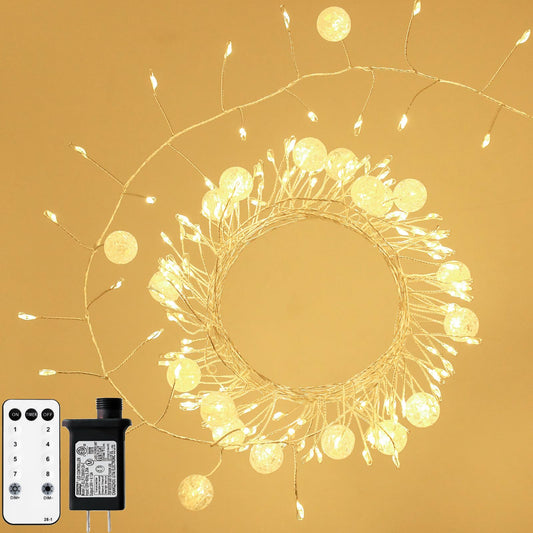 SNWLL Copper Wire Fairy Lights, 400 LED Twinkle Cluster, 26FT Warm White, Plug-in with Remote for Christmas Tree & Decorations