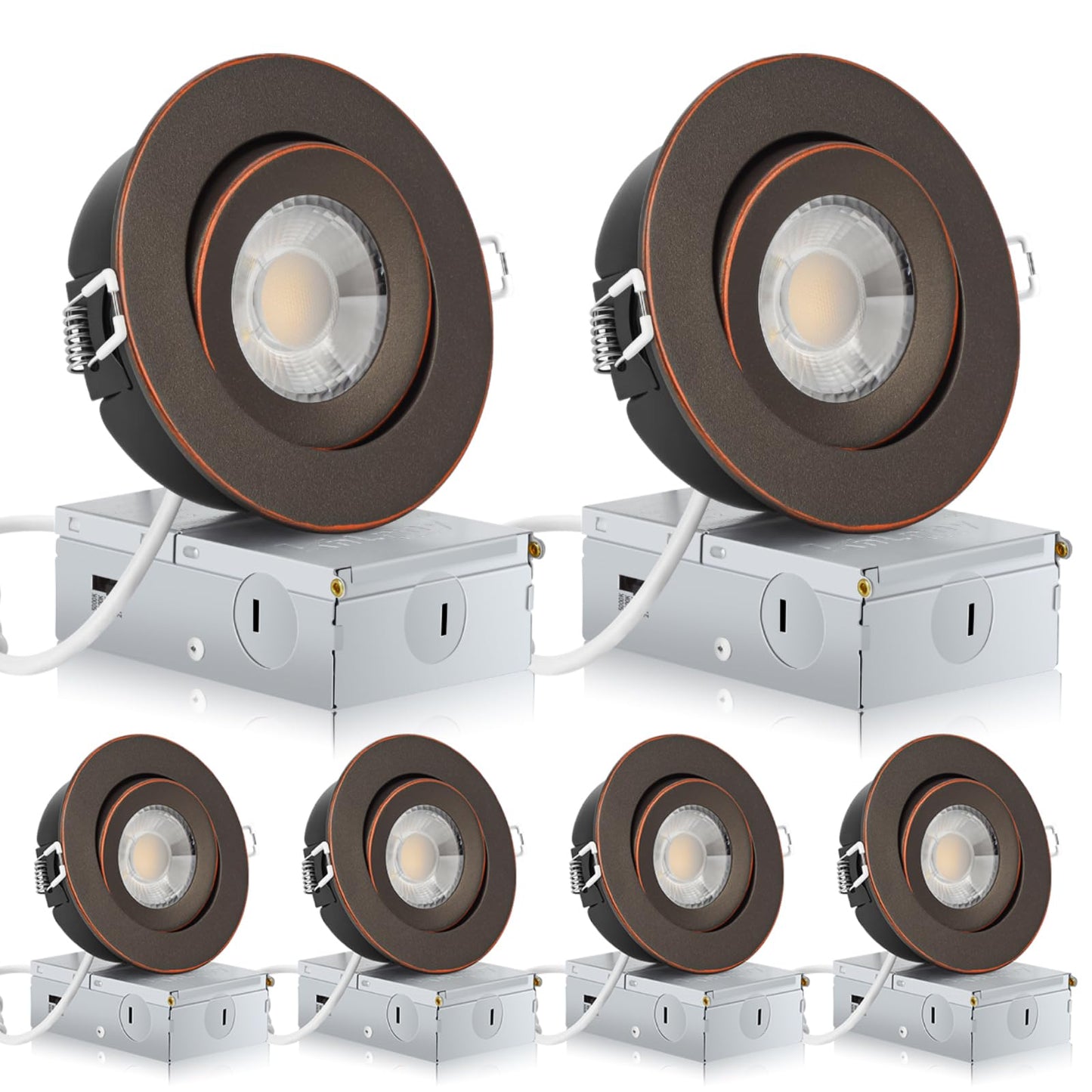 KnLnny Ware LED Recessed Lights 4 Inch, Oil-Rubbed Bronze, Dimmable, 9W 750LM, 6 Pack, Adjustable Eyeball Gimbal,