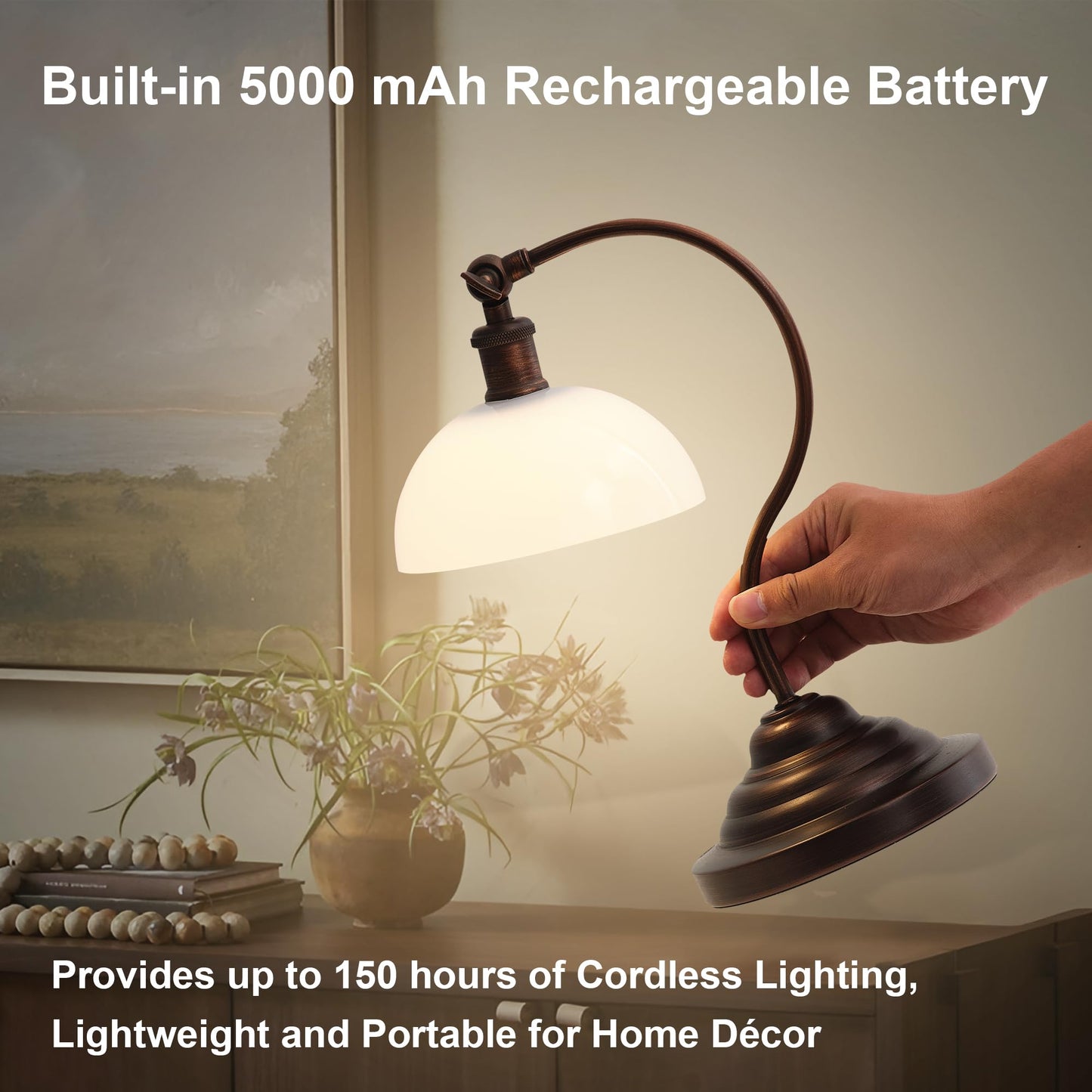 KARTOOSH Cordless LED Desk Lamp, Dimmable 3 Color, Rechargeable, 180? Swing Arm, Oil Rubbed Bronze, Model RS329BBR-1A