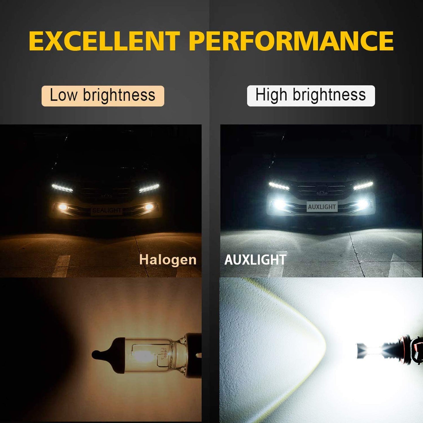 AUXLIGHT H7 H7LL LED Fog Light Bulbs, 2400 Lumens, Aluminum, Xenon White