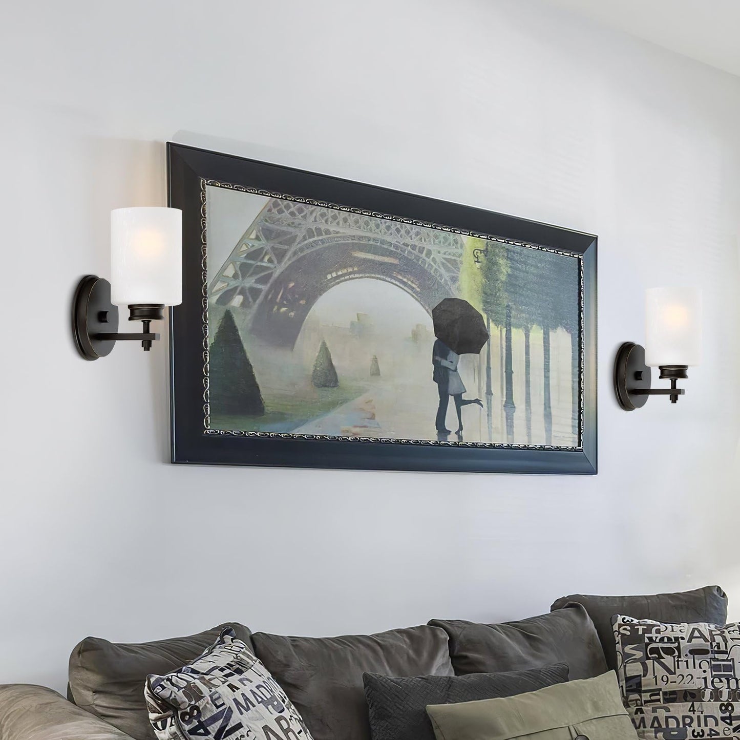 Kira Home Phoebe 8in Wall Sconce, Frosted Seeded Glass Shade, Oil-Rubbed Bronze Finish, Model RV-W1368-OB