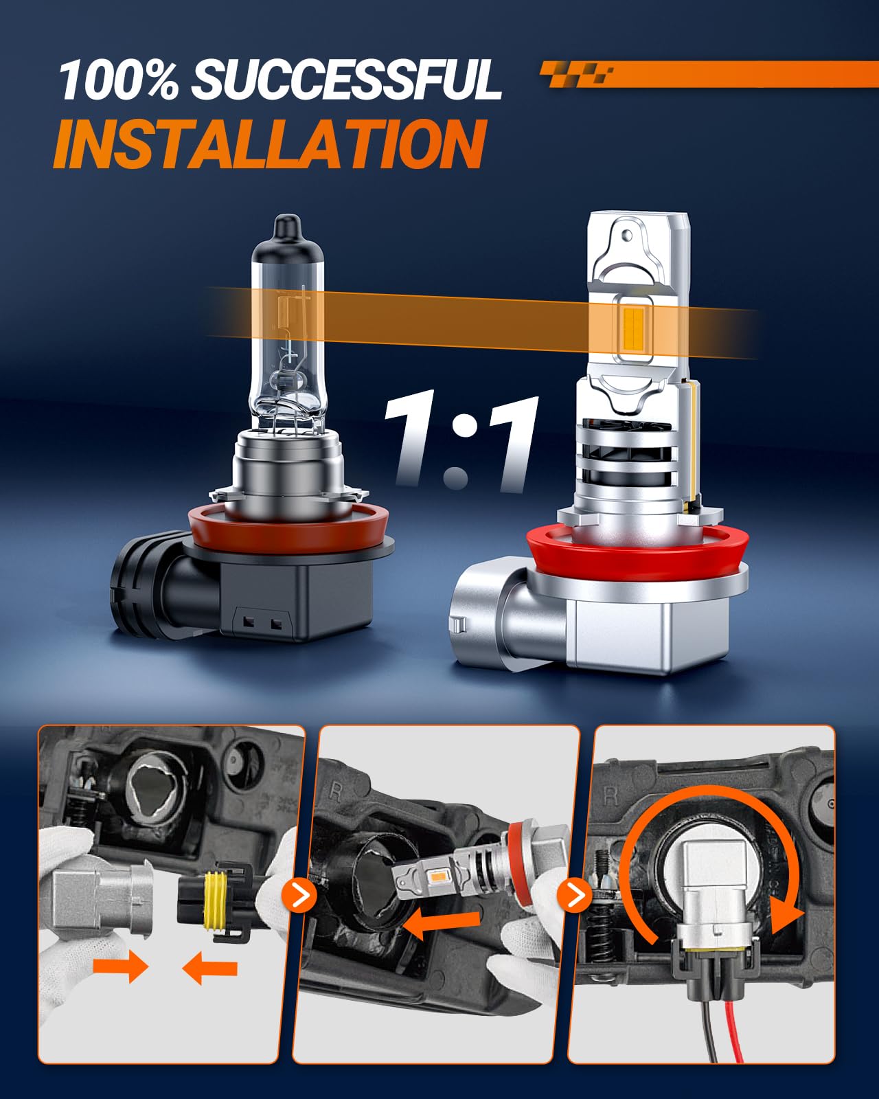 SEALIGHT H11 Fog Light Bulbs 3500K Yellow H9 H16, 1800LM, Plug-N-Play, Pack of 2