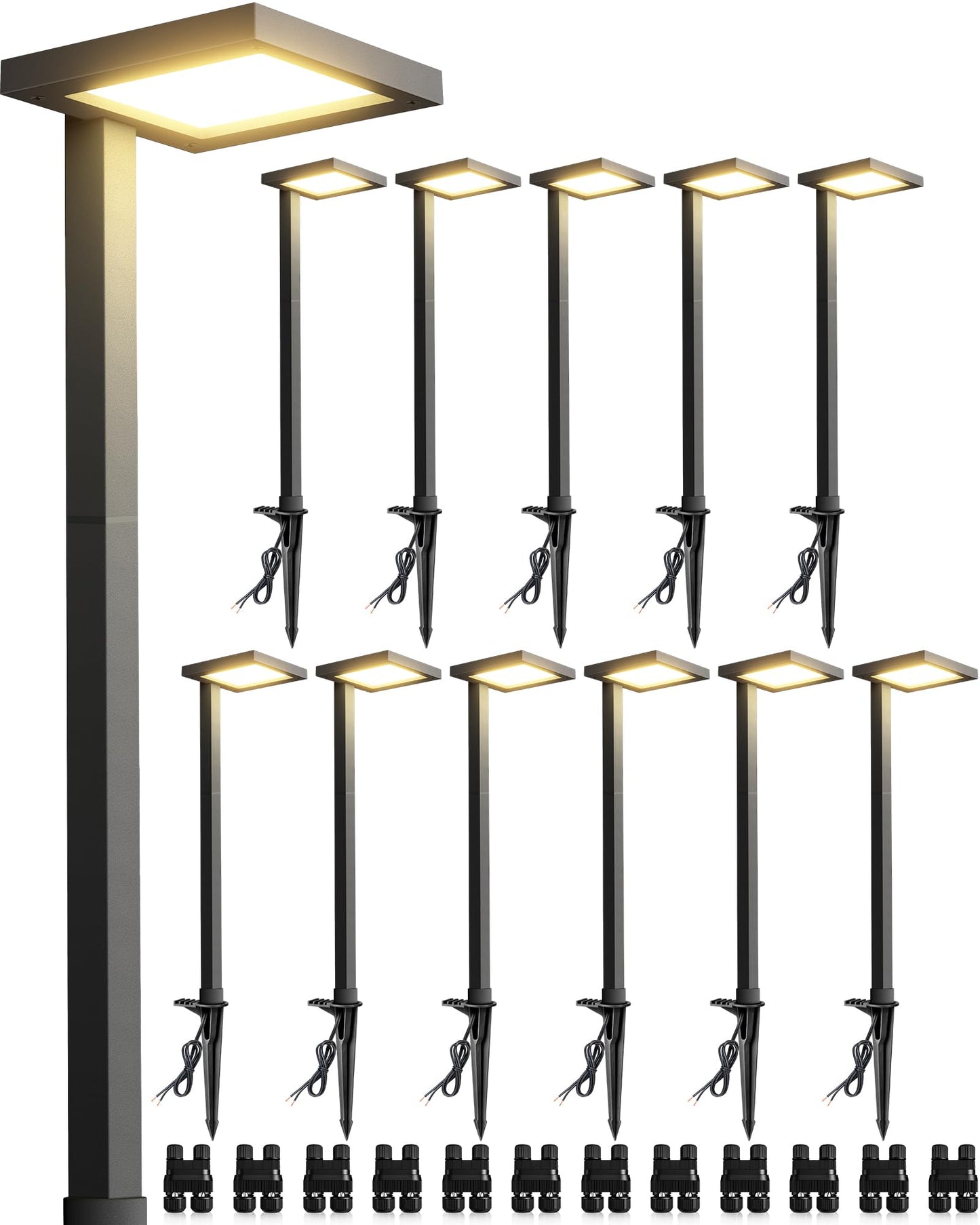 SUNVIE LED Landscape Path Lights, 5W Anti-Glare, 3000K Soft White, Cast-Aluminum, 12 Pack, Wired 12-24V Outdoor Lighting
