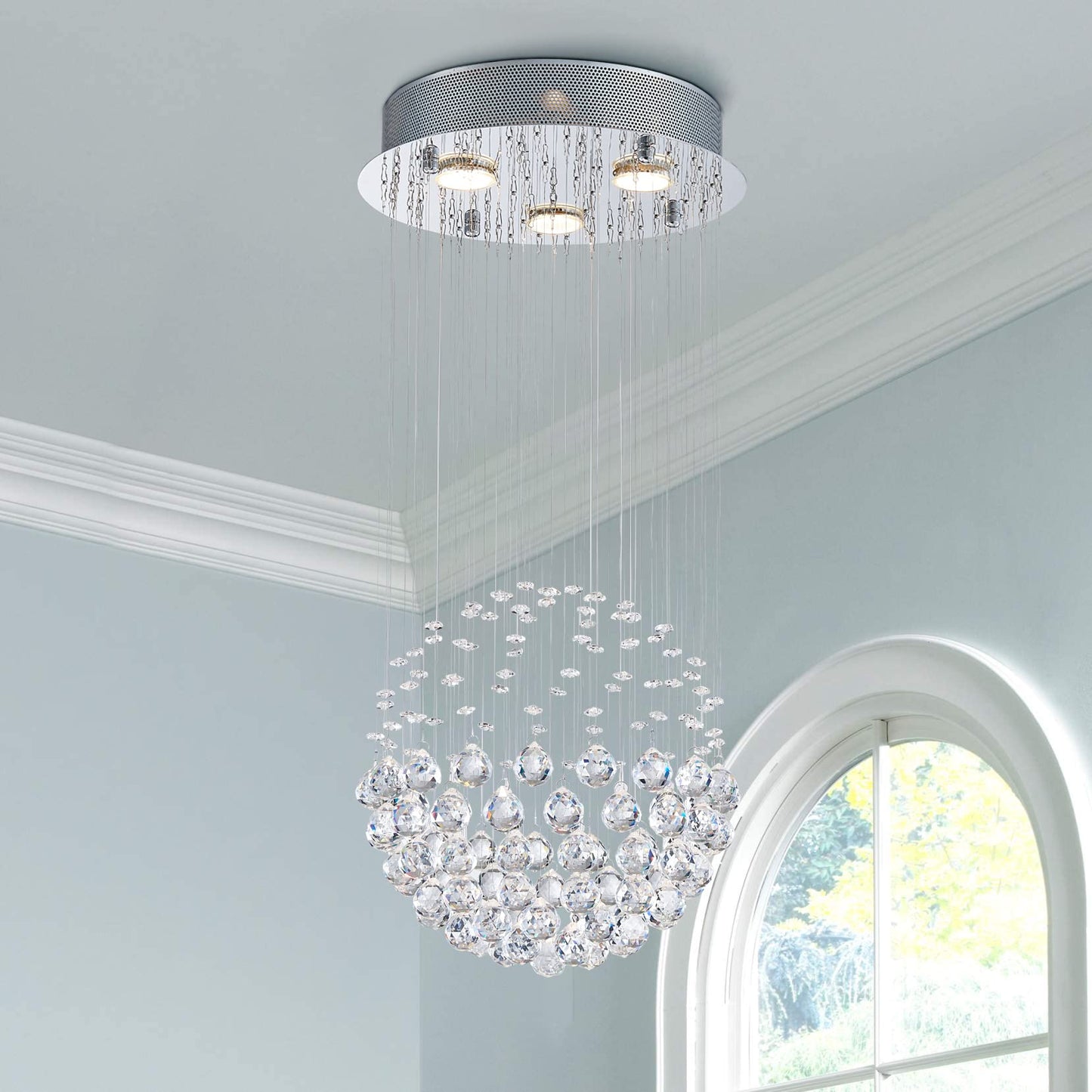 Bestier Crystal Raindrop Chandelier Lighting Flush Mount LED Pendant Lamp 12.6in Wide, 25.6in High, Glass, Model AK-AJ-18148