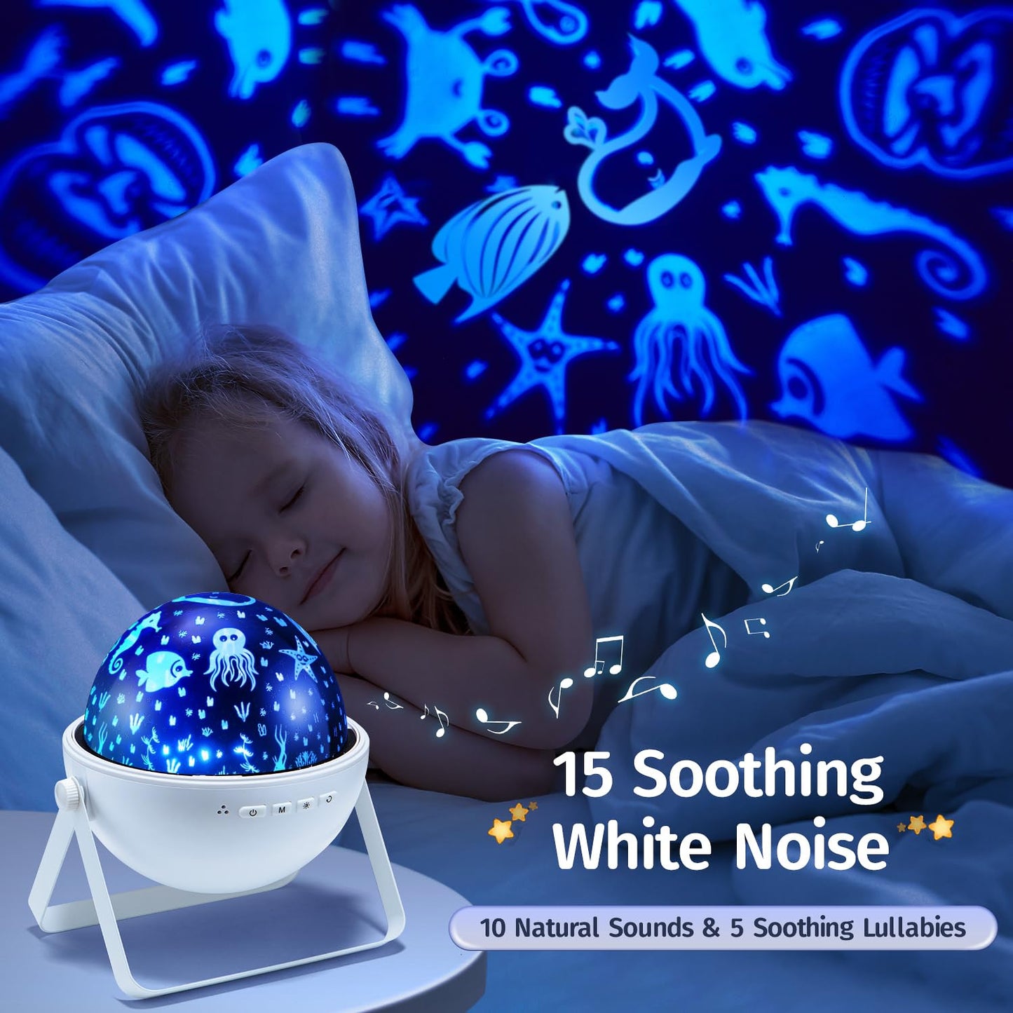 One Fire Star Projector Night Light for Kids, 15 Colors, Remote, Bluetooth Speaker, 360? Rotating, White-01, Model WH-E08