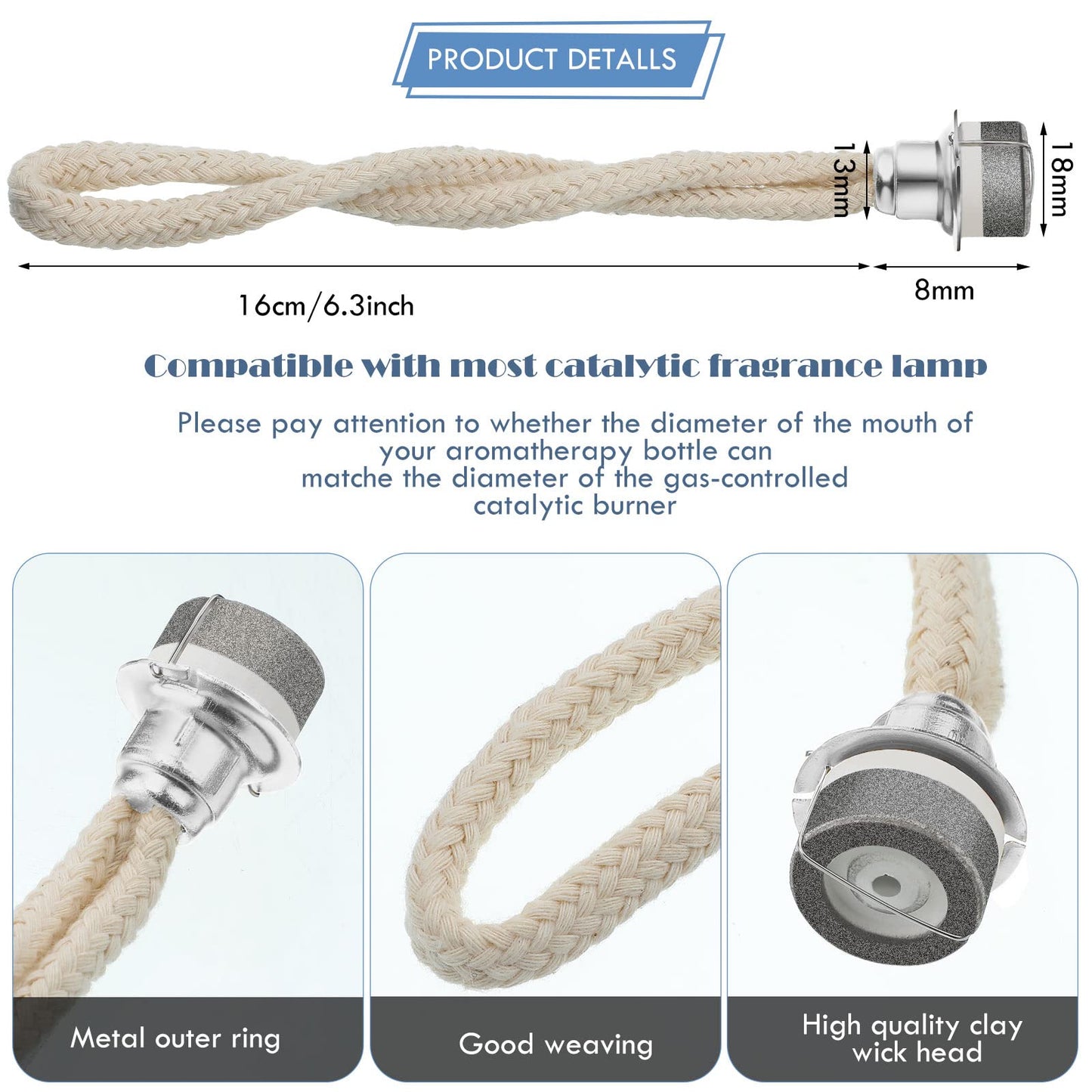 Maitys Oil Lamp Wick Replacement - 2 Pieces, Fragrance Diffuser, 6.3 Inch, Silver, Model Maitys-FHS5DF52D