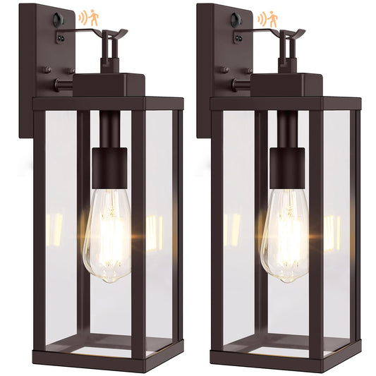 BesLowe Outdoor Wall Lights, Motion Sensor, 16in, Metal, Brown, Dusk to Dawn, 2-Pack, Model A927M