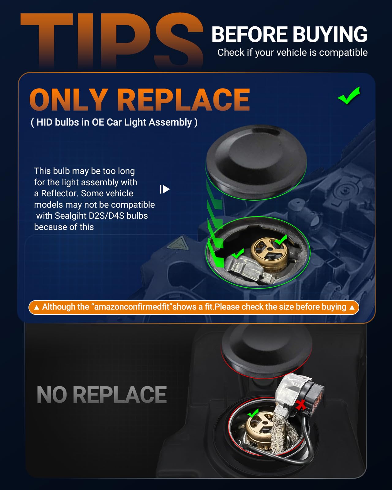 SEALIGHT D2S D2R HID Xenon Bulbs 6000K Cool White with Cooling Fan, Pack of 2