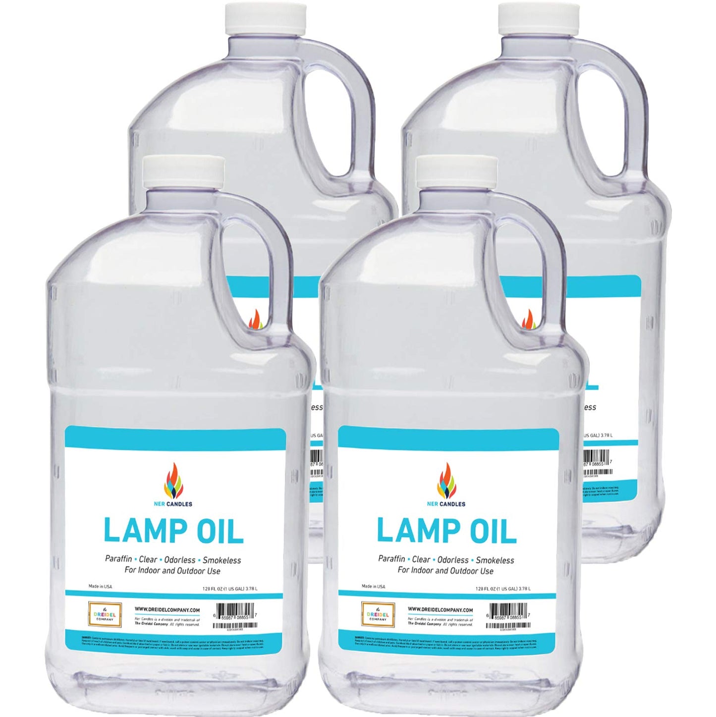 The Dreidel Company Liquid Paraffin Lamp Oil - Smokeless, Odorless Fuel - 1 Gallon - Clear - 4-Pack