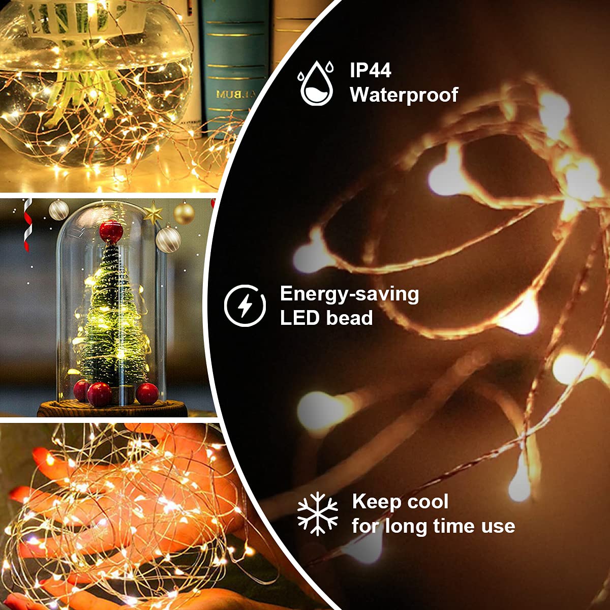 LIGHTOP Fairy Lights String Lights 20L Battery Operated Warm White 6.6ft Mini Copper Wire Indoor Waterproof for Bedroom Parties