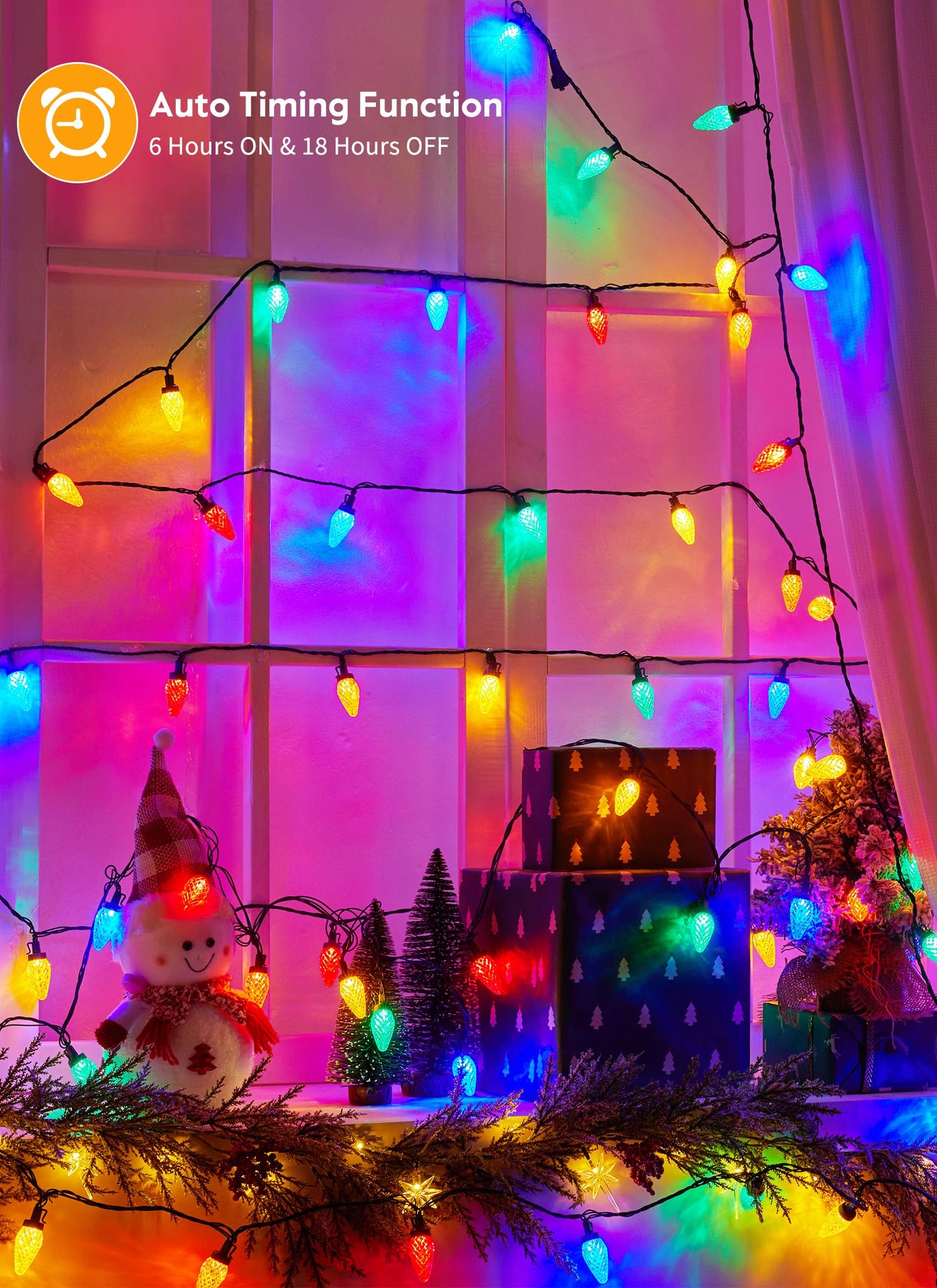 Minetom C9 LED Christmas Lights, 40ft 60 Multicolor String Lights with Timer, Waterproof for Indoor/Outdoor Use