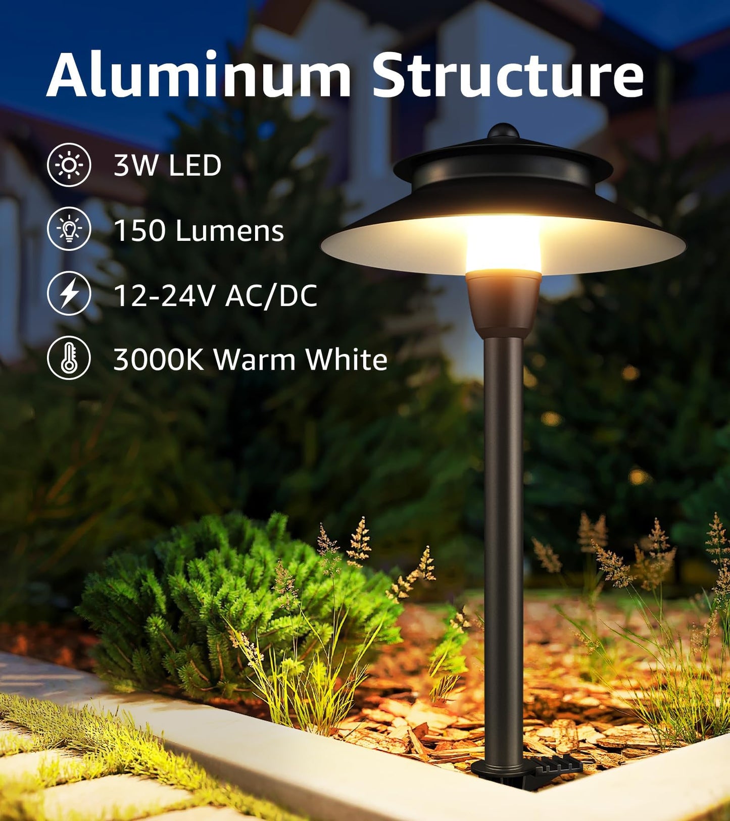 SUNVIE Low Voltage Pathway Lights 3000K LED, 7.1inx7.1inx21in, Black, Cast-aluminum, Model LSDWB0304C, 4 Pack