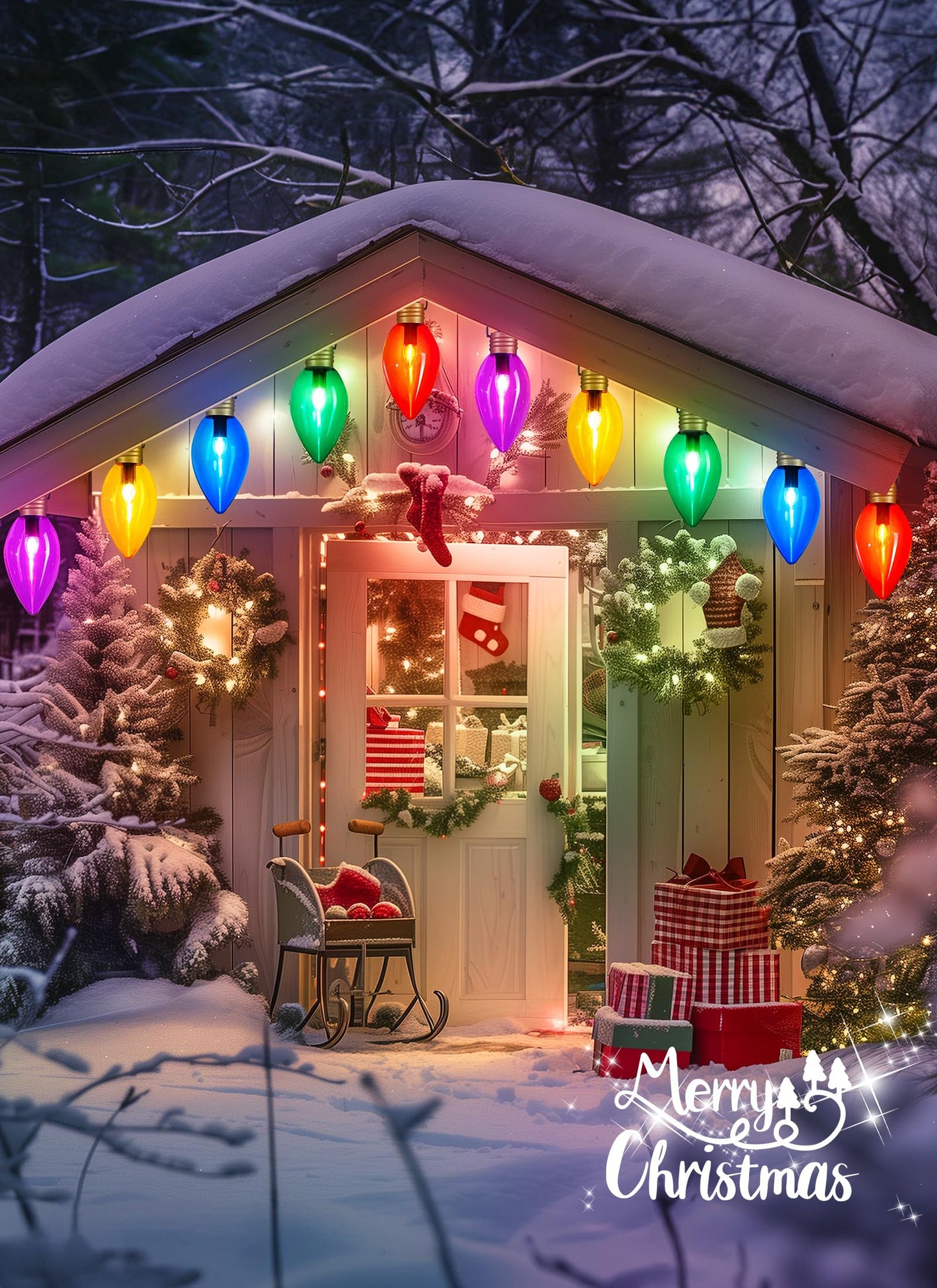 Minetom Christmas String Lights, 11Ft 5 LED Jumbo C9, Waterproof, Multicolor, 2 Pack Super Jumbo Decorations
