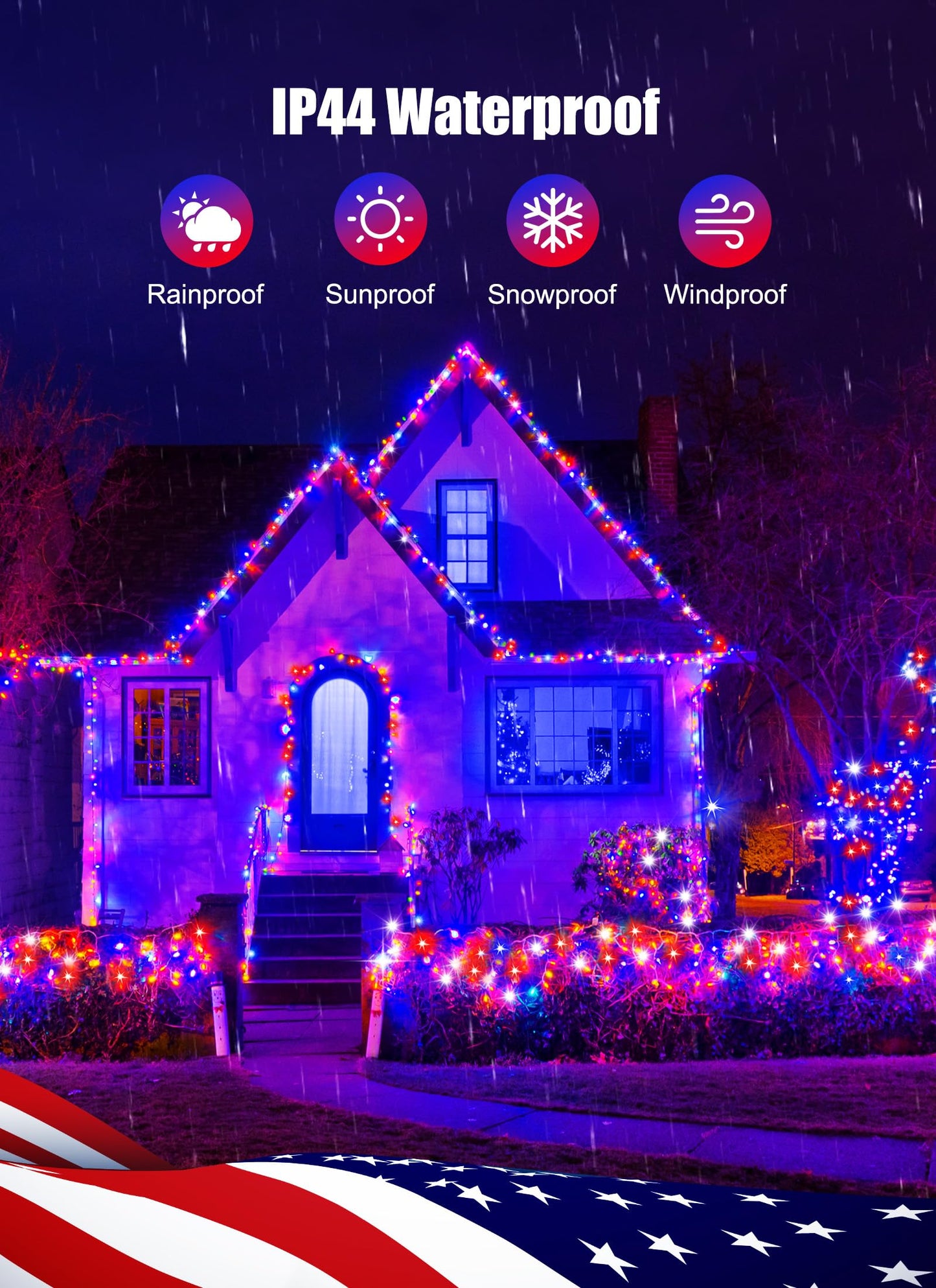 Minetom String Lights - 100 LED Waterproof Mini Lights with Remote, 33 Feet, Red White Blue - White Wire, Model DMO-S-100