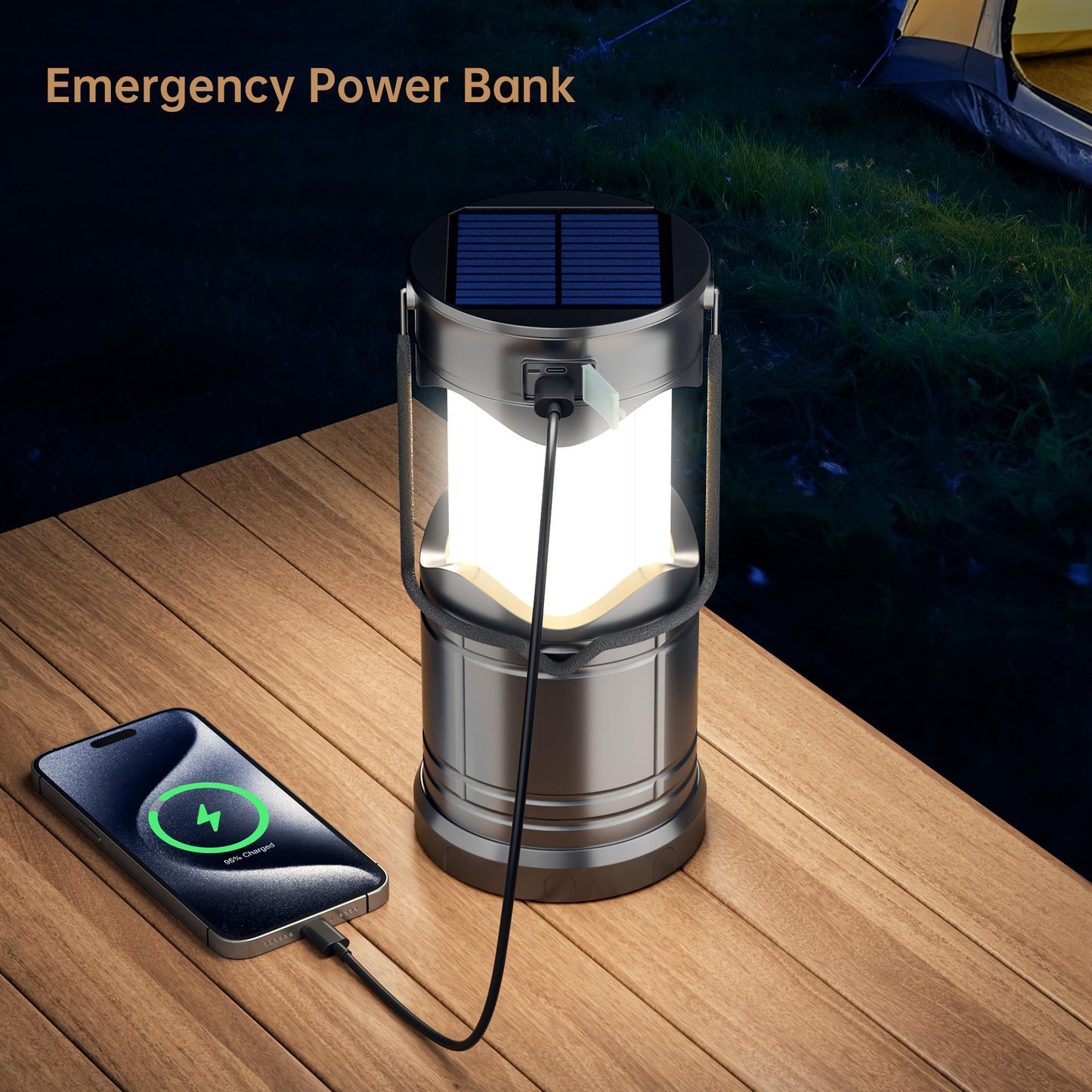 Lichamp 4-Pack Solar Camping Lanterns, USB Rechargeable LED, Battery Powered, Dark Gray, Model CLS-K004GH