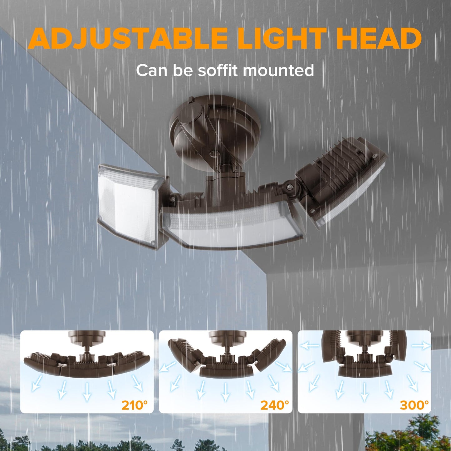 LUTEC 75W LED Flood Light, 8000 Lumens, 3 Adjustable Heads, 5000K Daylight, IP65 Waterproof, 1 Pack, Brown