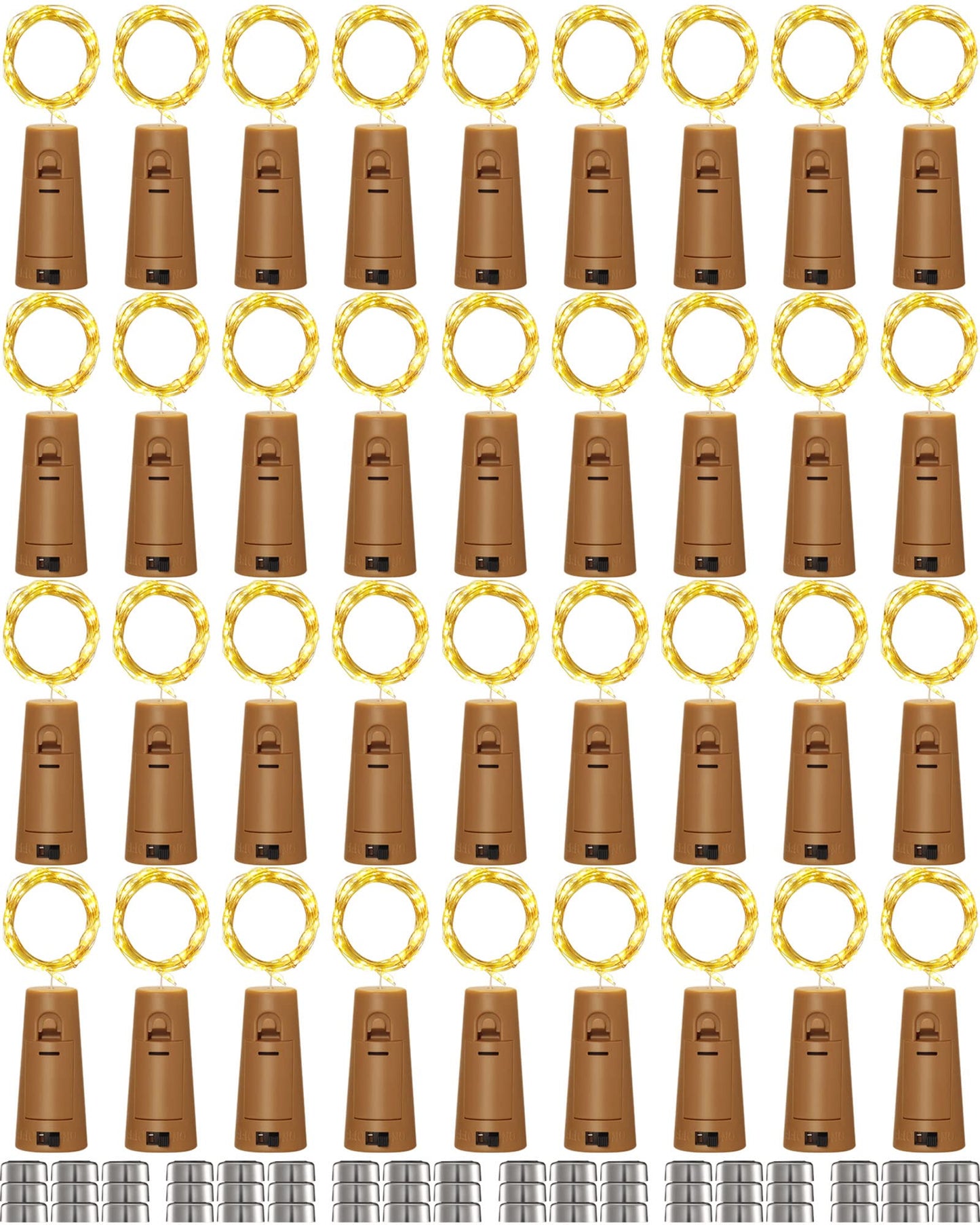 Hortsun 60 Pack Cork Fairy String Lights, 20 LED, 7 ft Silver Wire, Battery Operated, Waterproof, Warm White for Decor and Parties