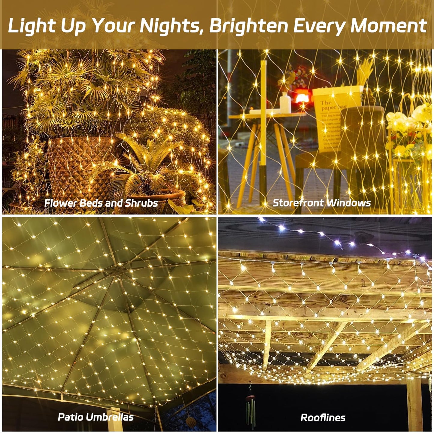 Veeydrut Net Lights Outdoor 10x10 FT, 270 LED Warm White, 8 Modes Connectable Mesh Lights for Trees, Garden, Model Lw-KCL-Net