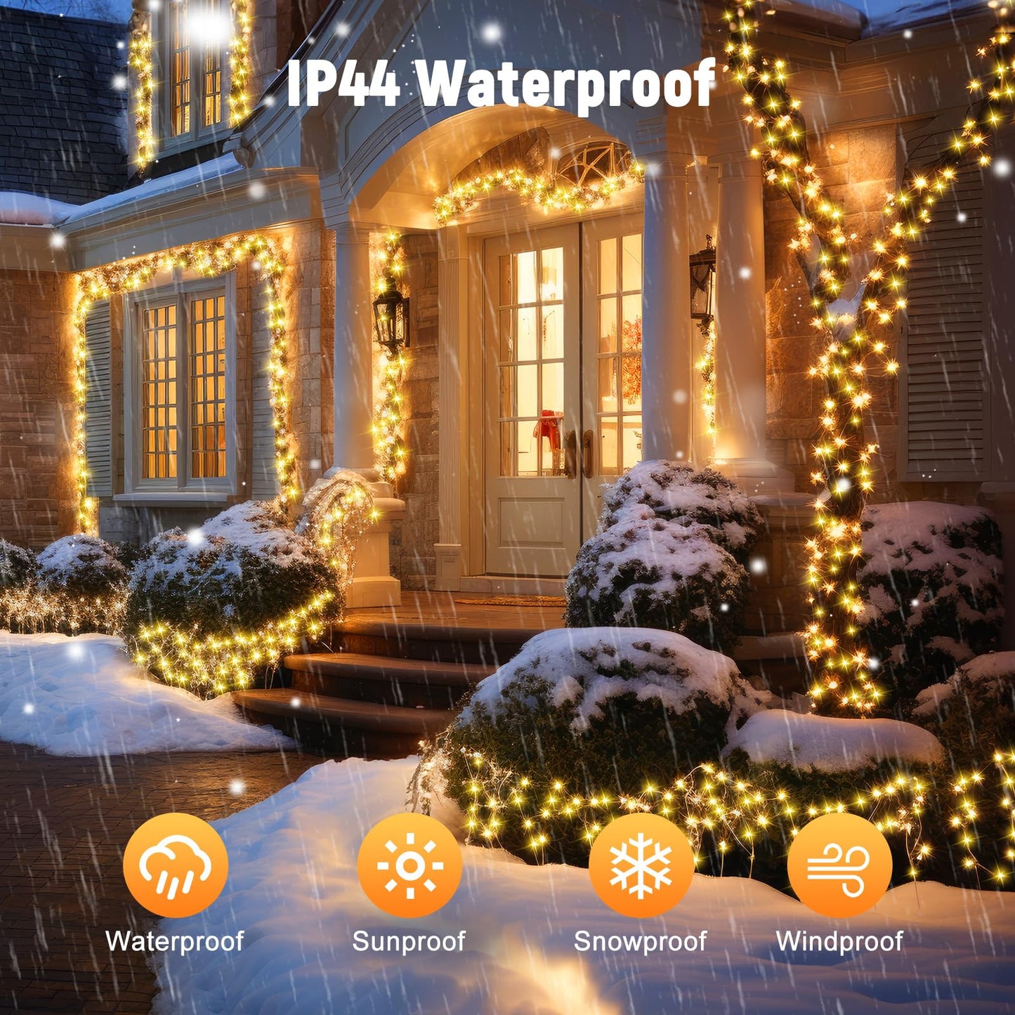 Minetom 1000 LED Christmas Tree Lights, 328 Ft, Warm White, Green Wire, 8 Modes, Waterproof, Remote Control