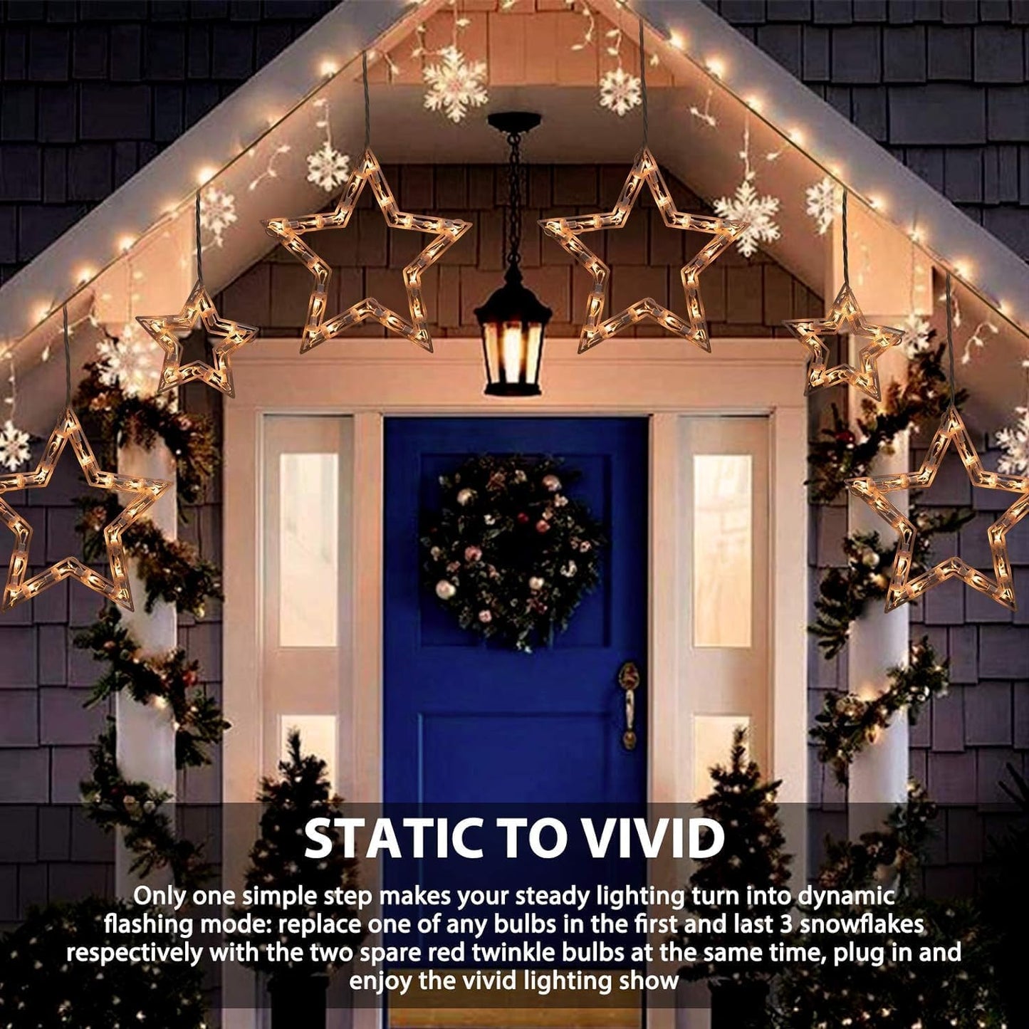 Minetom Christmas Star Window Lights - 13ft Icicle String Lights, 150 Mini Bulbs, 9 Drops, White, Model 39532