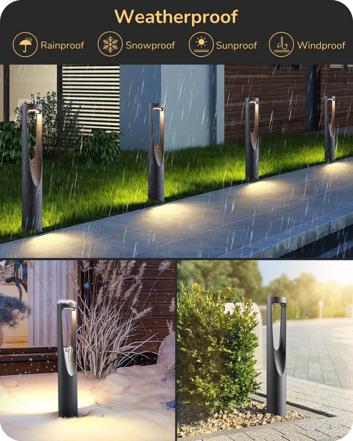 EDISHINE Low Voltage Landscape Lights, 12V 2W 150LM, 3000K LED, Waterproof, 12 Pack, Black, Model HGSL36C