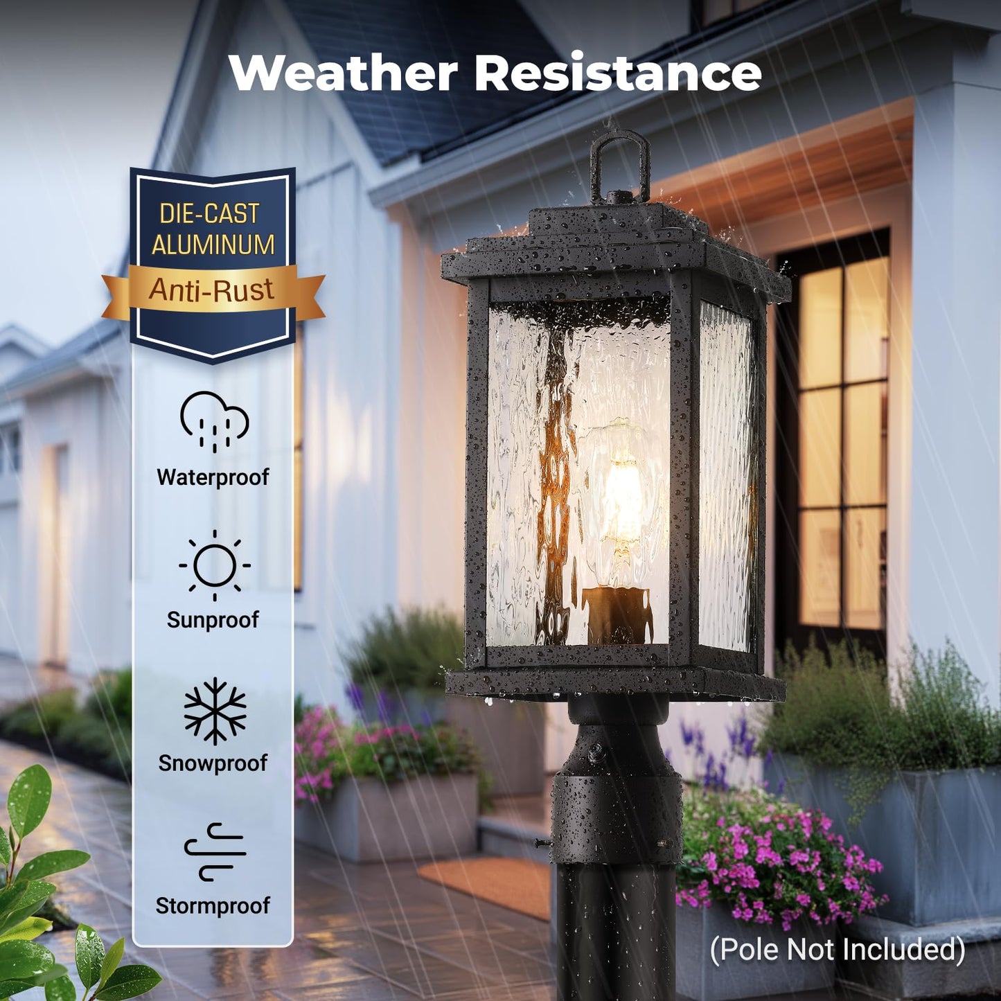 VIANIS Large Outdoor Post Light, Oil Rubbed Bronze, Hardwired Aluminum Lamp with Tempered Glass, Model V8201M1.BR