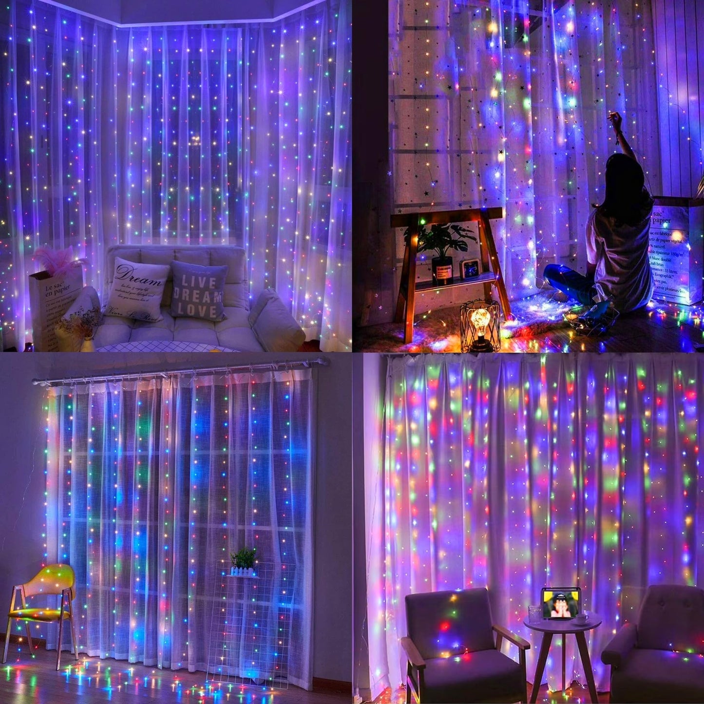 Dazzle Bright 300 LED Curtain String Lights, Connectable Waterproof, 8 Modes, Multicolor, Model CL-300CC