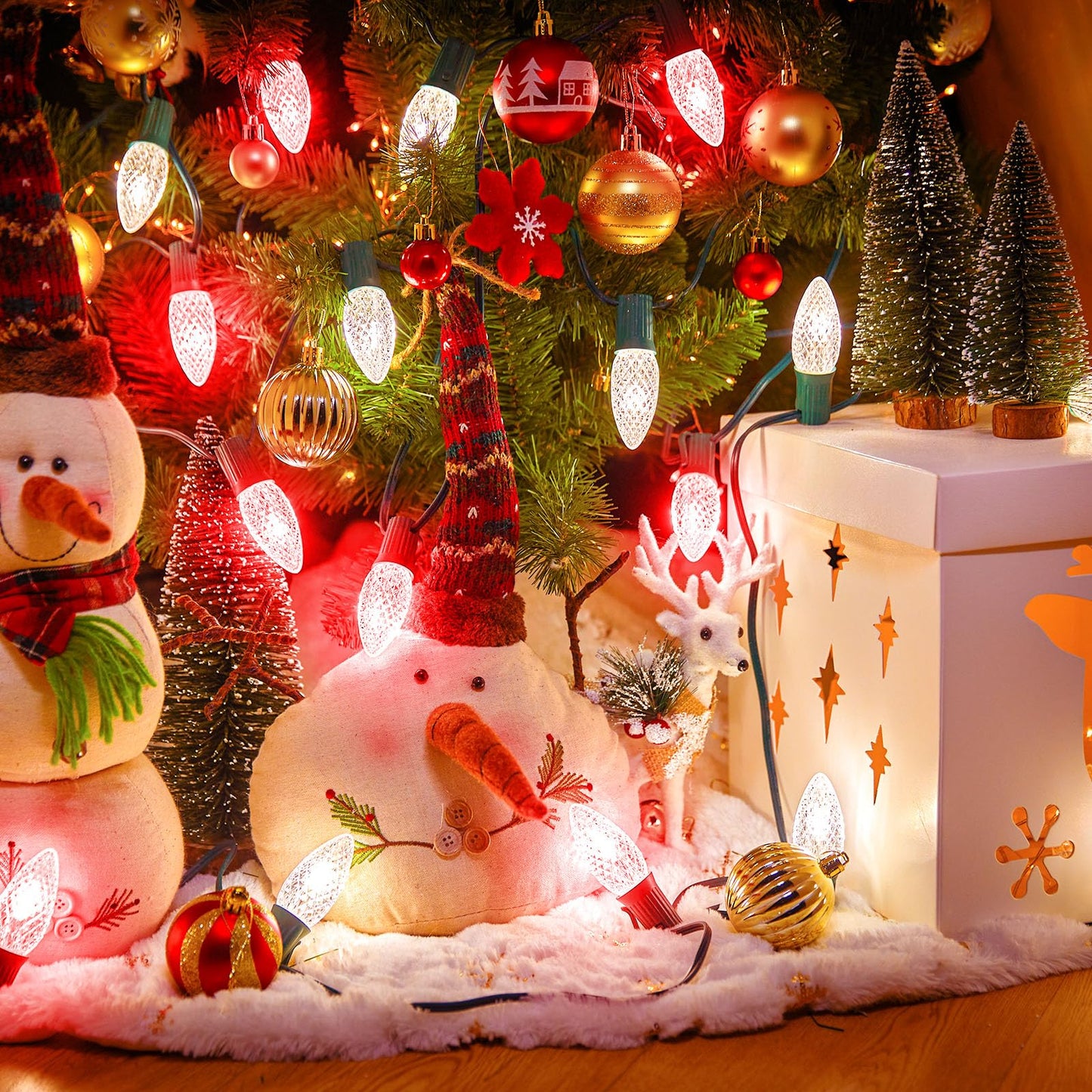 Minetom C9 LED Christmas Light Bulb, 50 Pack, Shatterproof, Dimmable, E17 Base, Red & Pure White
